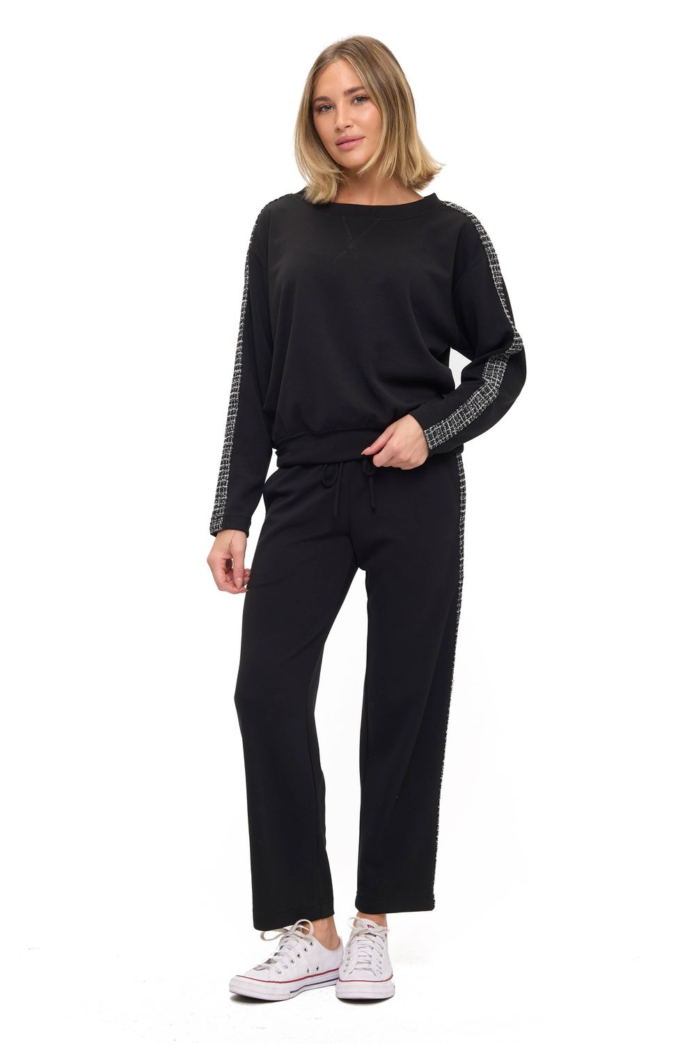 Contrast Pullover/Jogger Set, Color: Black, Size: Small
