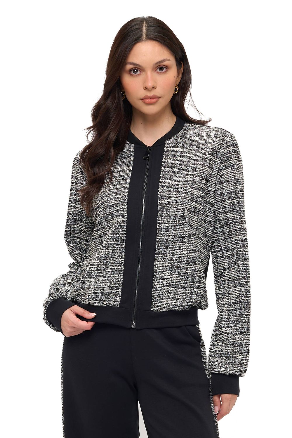 Bomber Jacket In Bubble Wool Dobby, Color: Black, Size: X-Small
