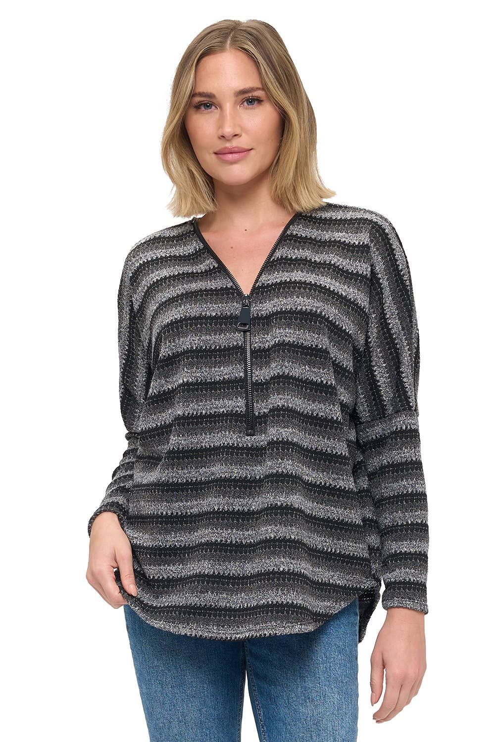 Dolman Sleeve Zipper Top - K517, Color: Black, Size: Small
