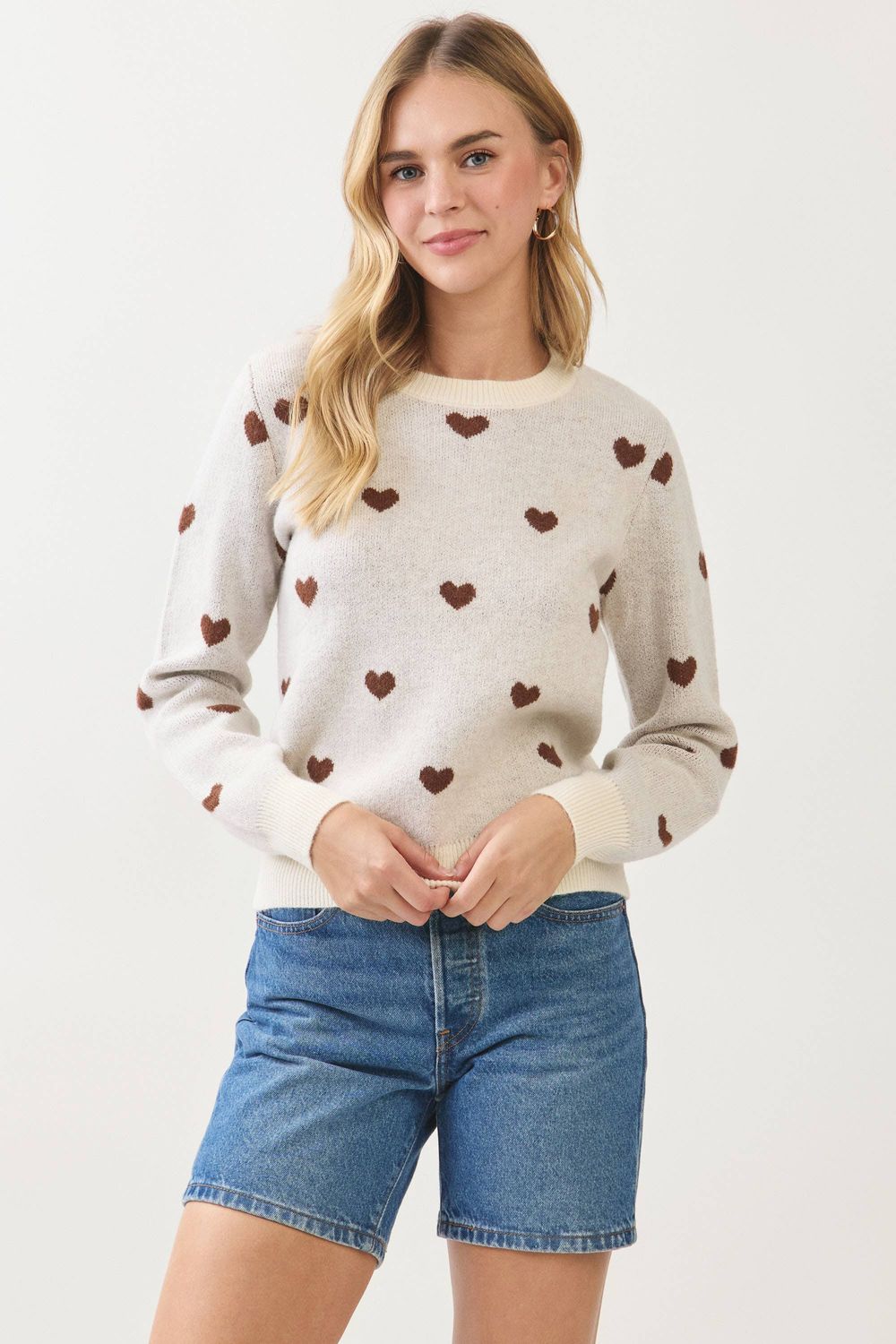 Heart Pattern Knit Sweater, Color: Brown, Size: Small