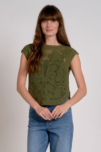 Sweater Sleeveless Crocheted, Colour: Olive, Size: Small