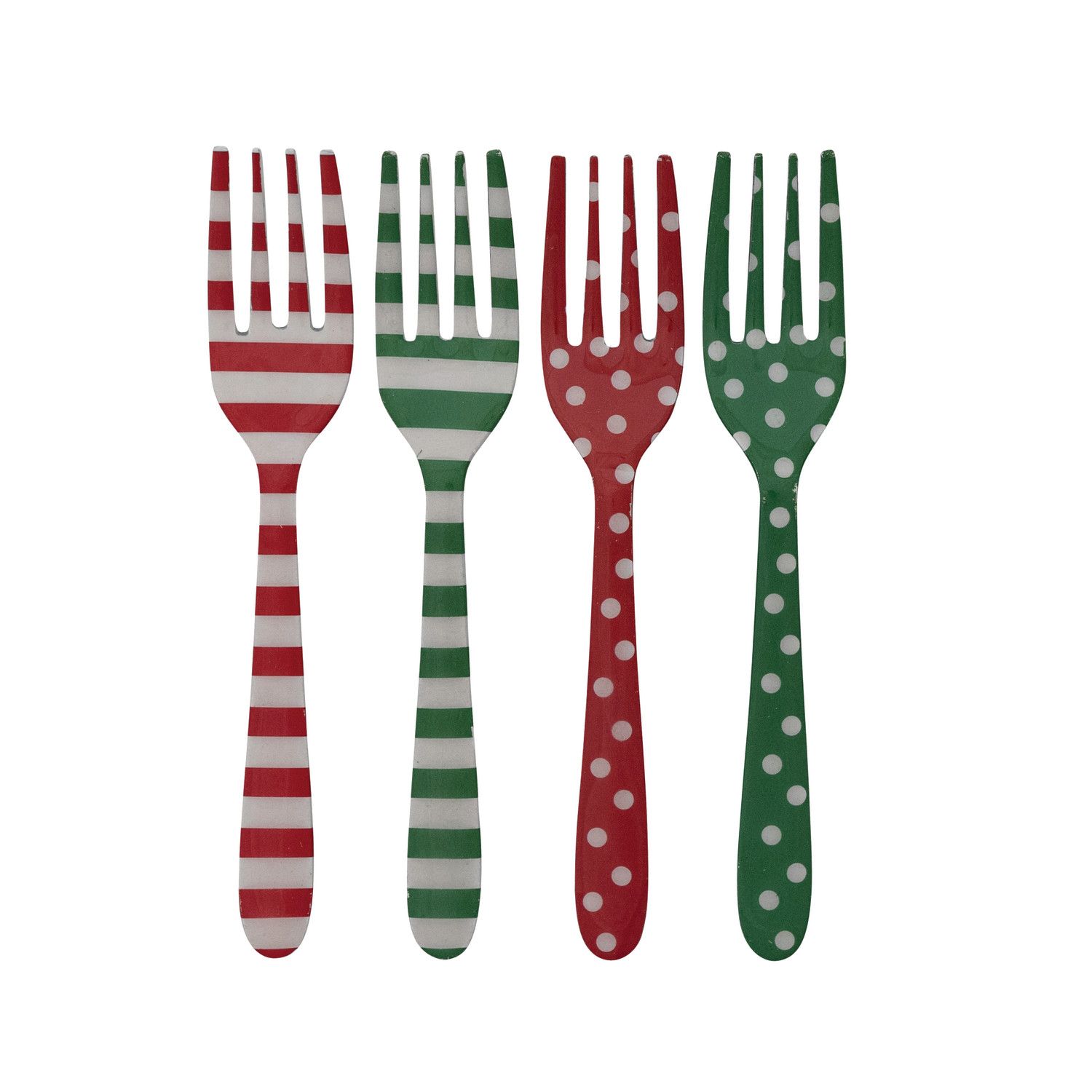 Enameled Stainless Steel Fork w/ Pattern - Red/Green - 4 Styles - Sold Individually