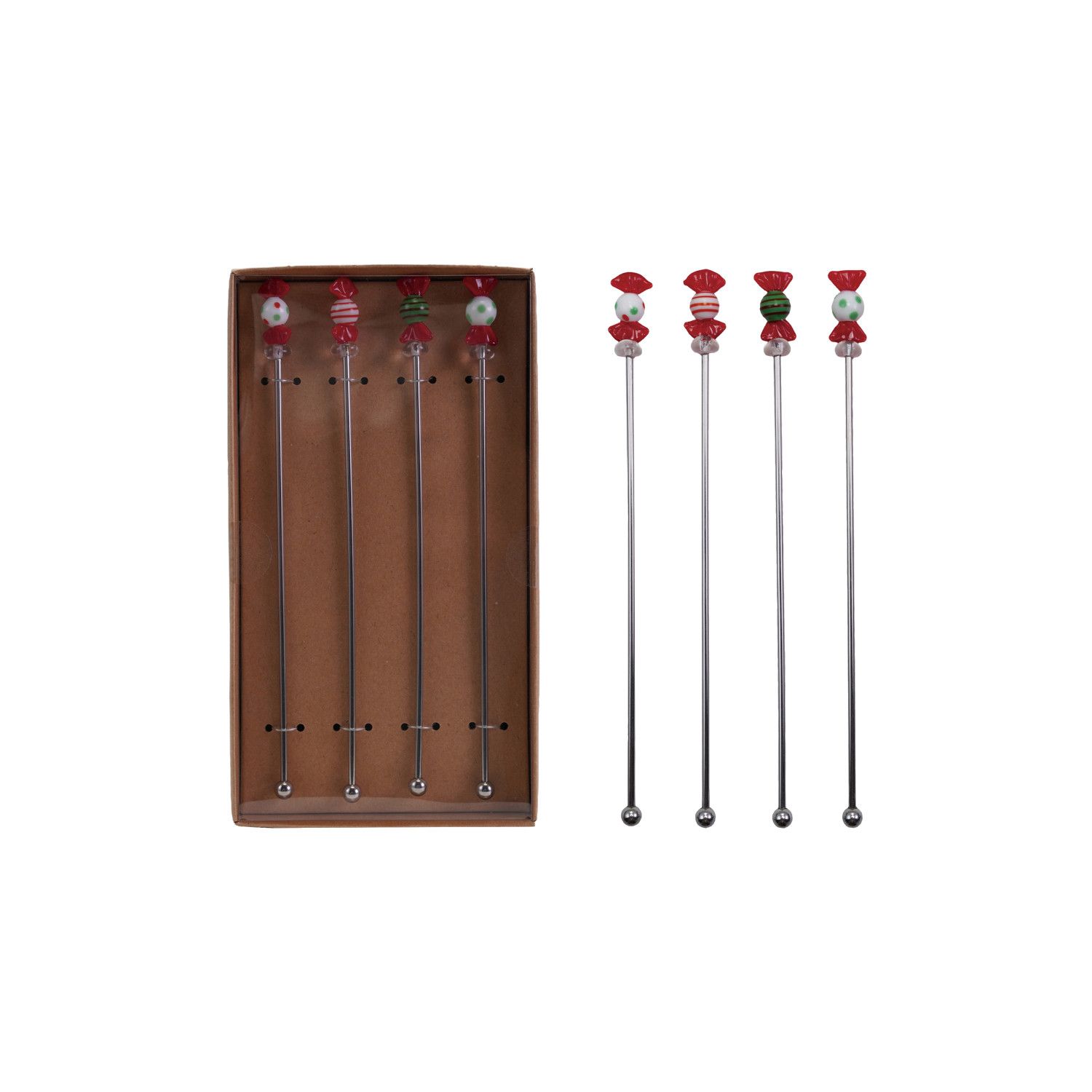 Stainless Steel Stirrers w/ Blown Glass Candies - Set of 4