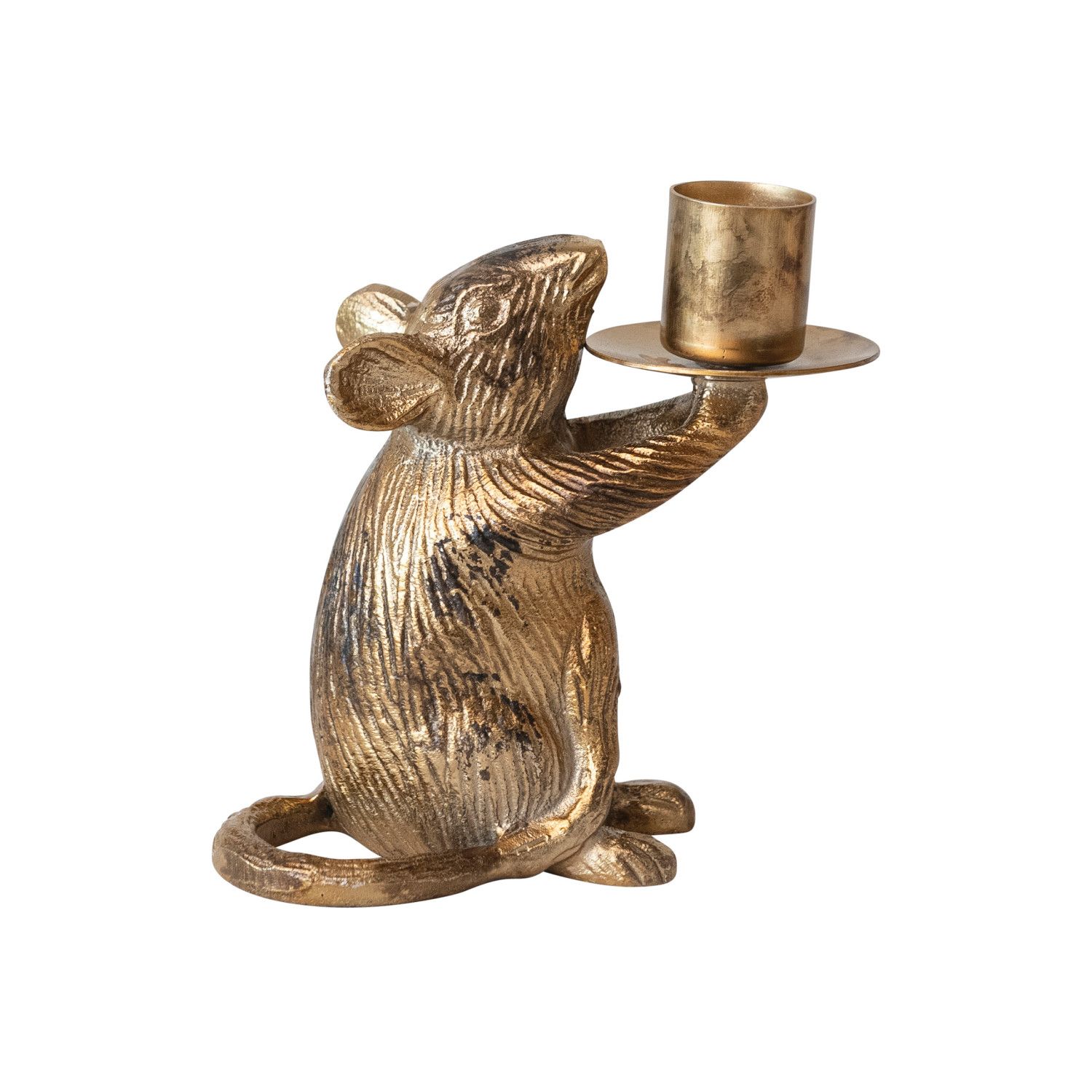 Aluminum Mouse Taper Holder - 4" - Antique Gold