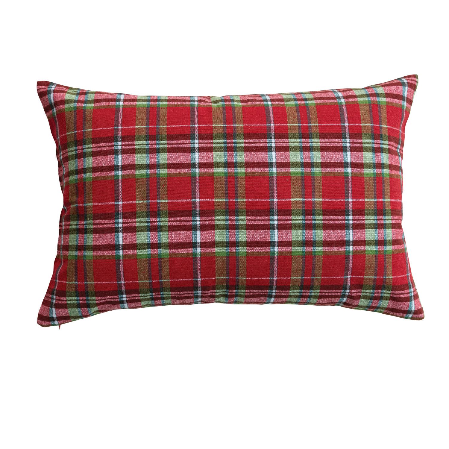 Cotton Lumbar Pillow w/ Plaid Pattern - 24" X 16"