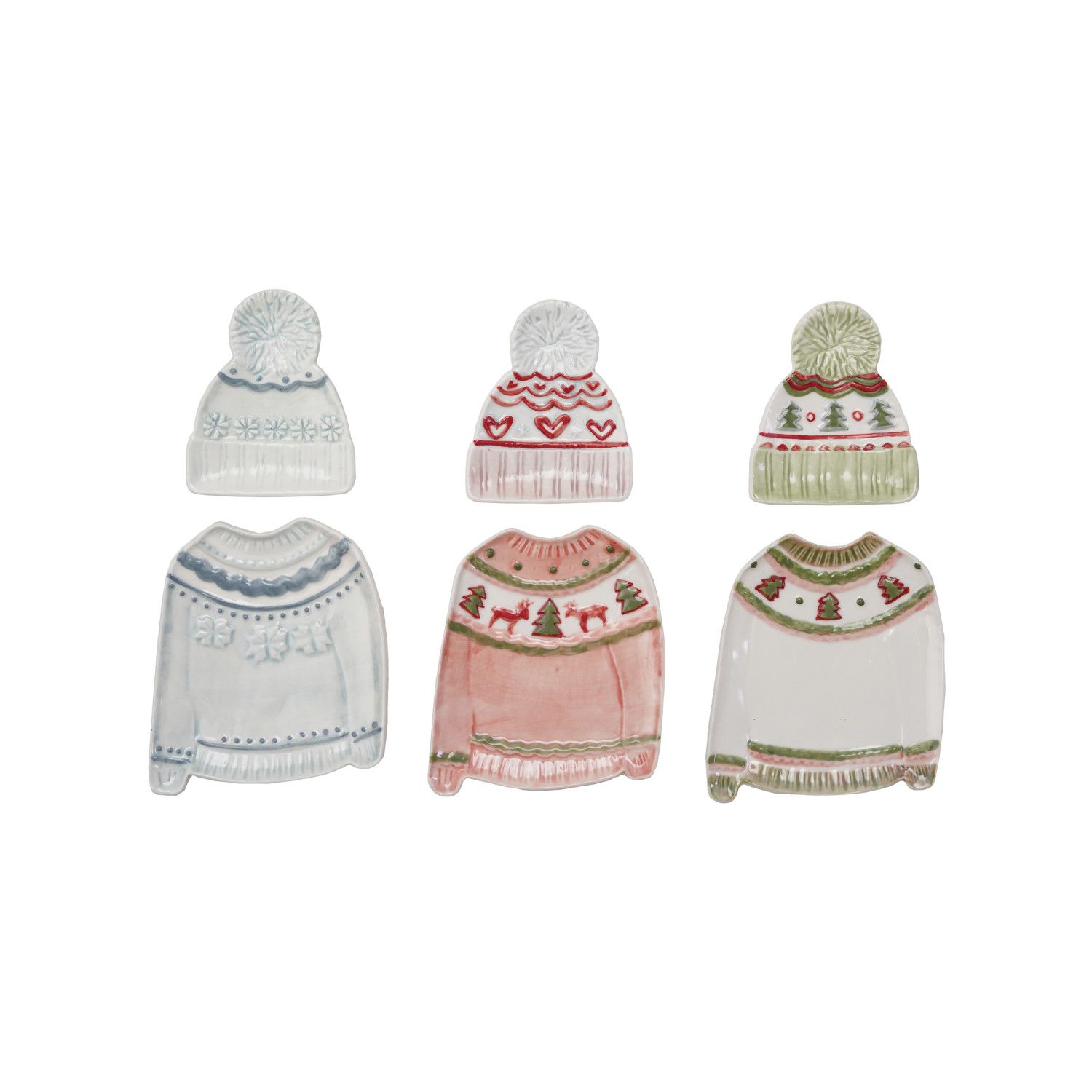 Stoneware Sweater Plate w/ Beanie Hat Dish - 4" - 3 Styles - Sold Individually