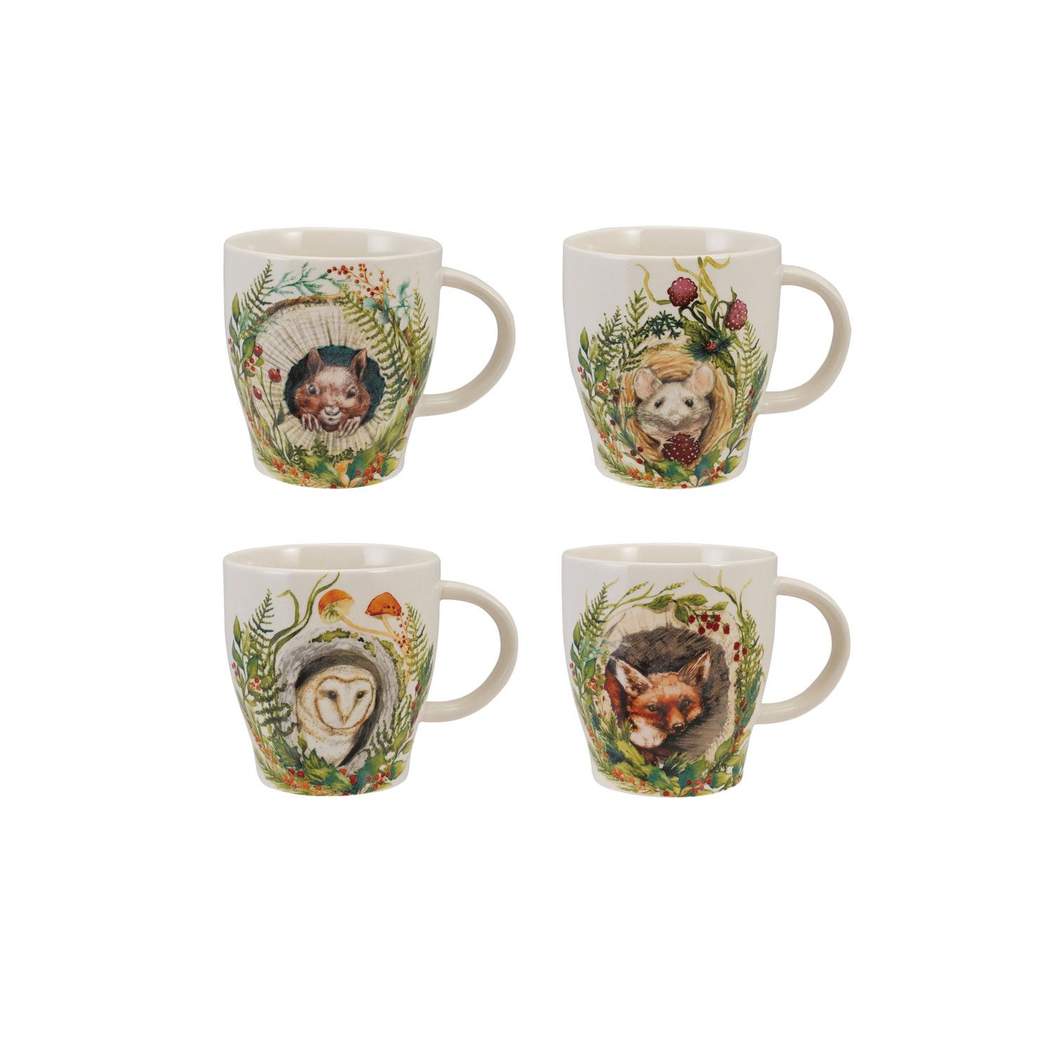 Stoneware Mug w/ Woodland Animals - 4 Styles - Sold Individually