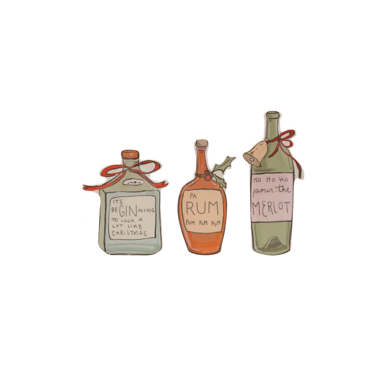 Bottle Shaped Christmas Plate - 3 Styles - Sold Individually
