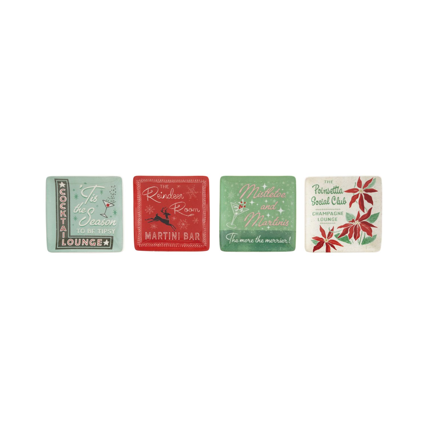 Square Cocktail Plate w/ Holiday Bar Saying - 4 Styles - Sold Individually