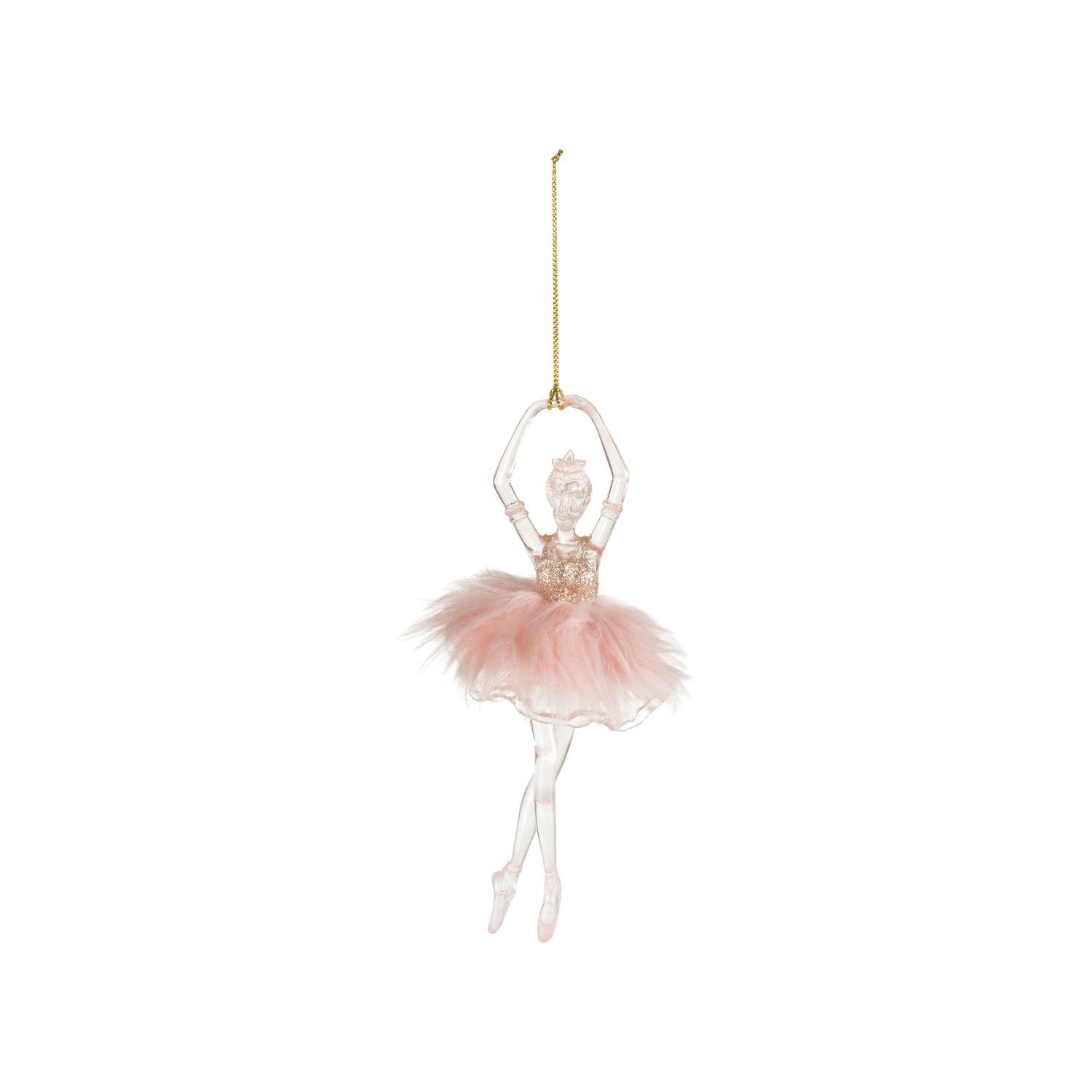 Ballerina Ornament w/ Feathers - 7" -Pink