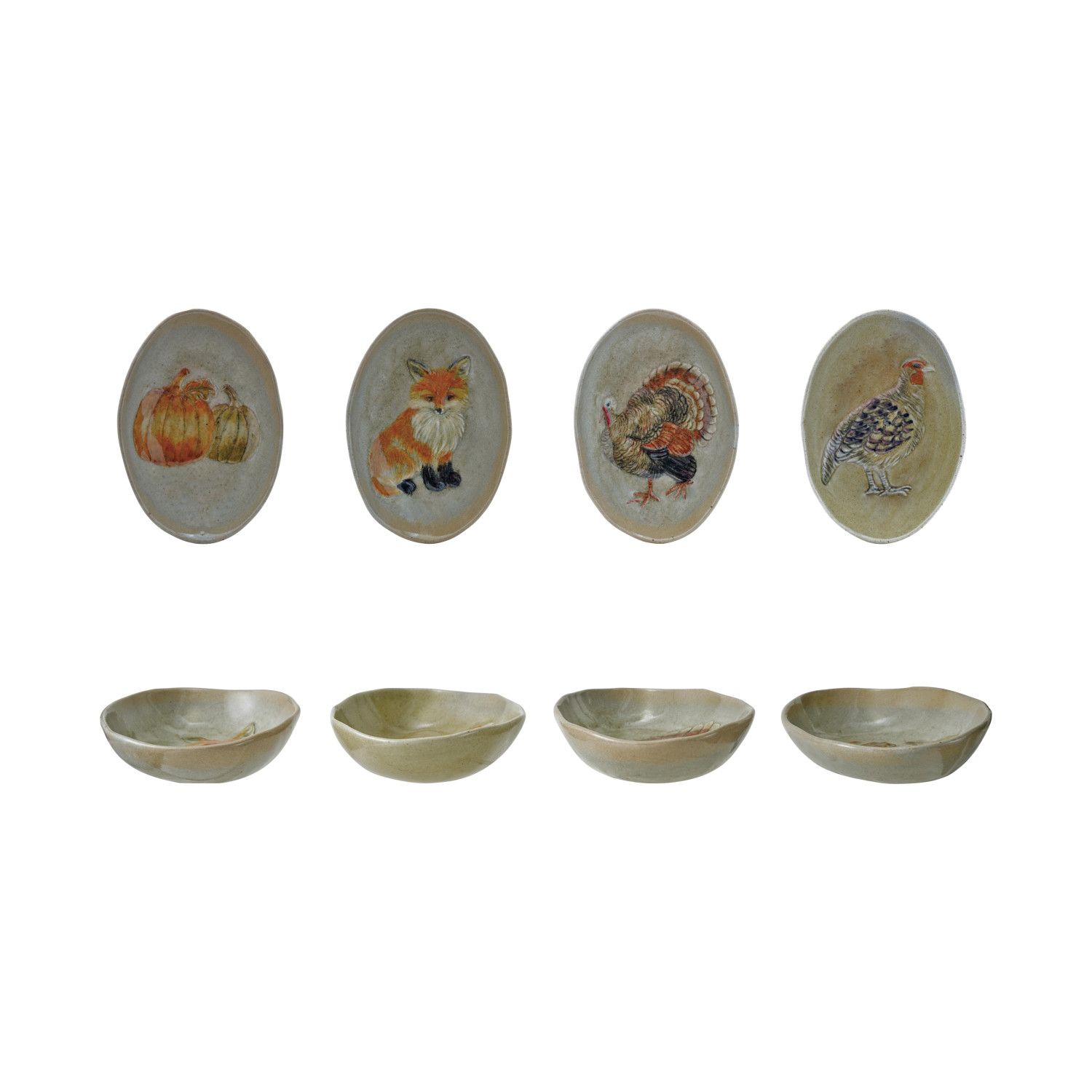 Stoneware Dish w/ Fall Animal - 7" X 5" - 4 Styles - Sold Individually