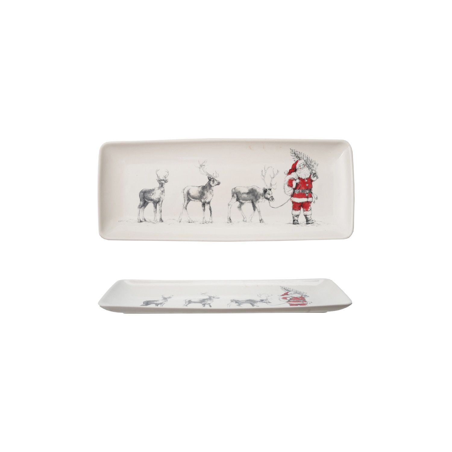 Stoneware Serving Platter - 14" -Santa Leading Reindeer