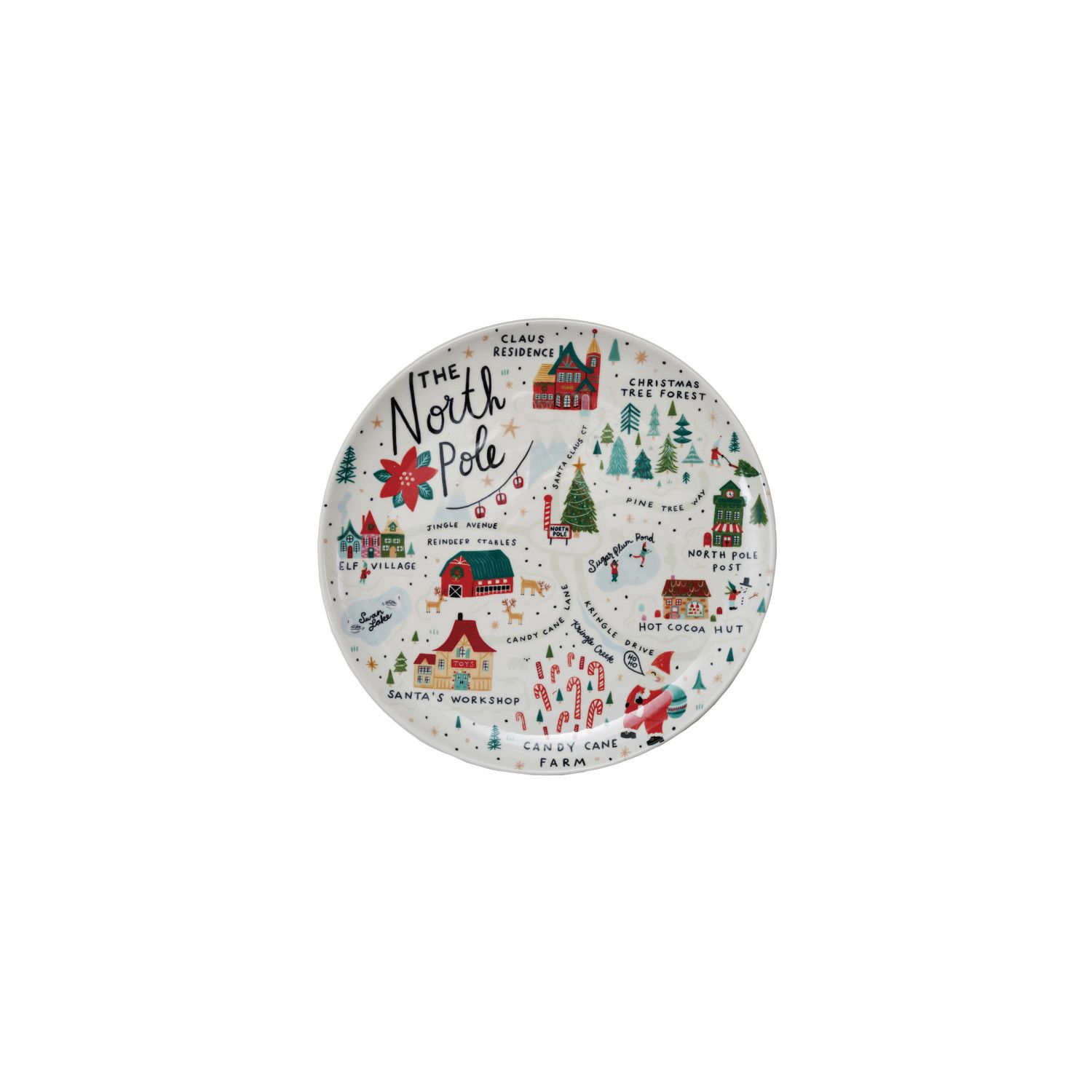 Round Stoneware Plate w/ North Pole Scene - 11"