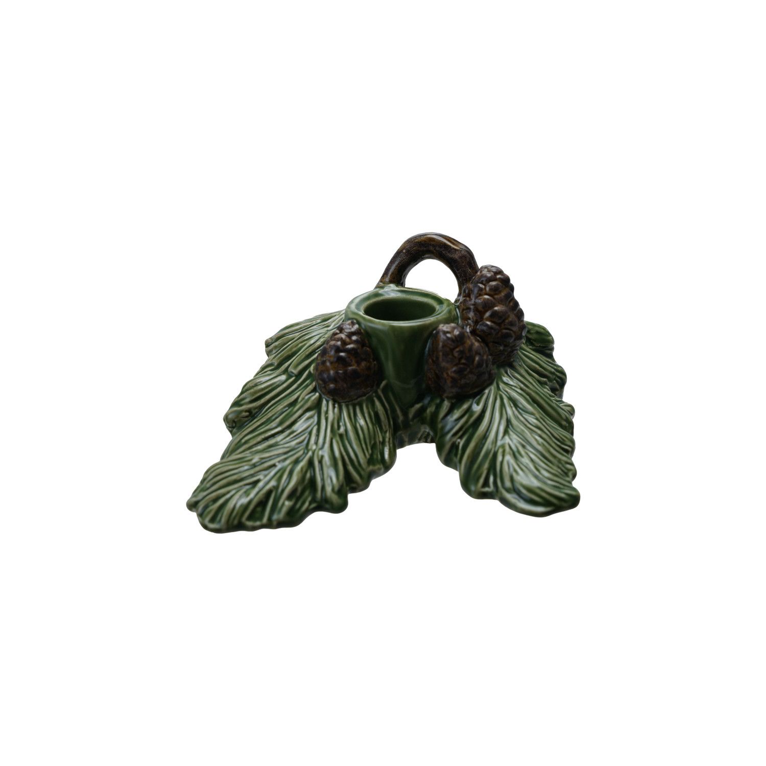 Pine Boughtaper Holder w/ Pinecones - 4"