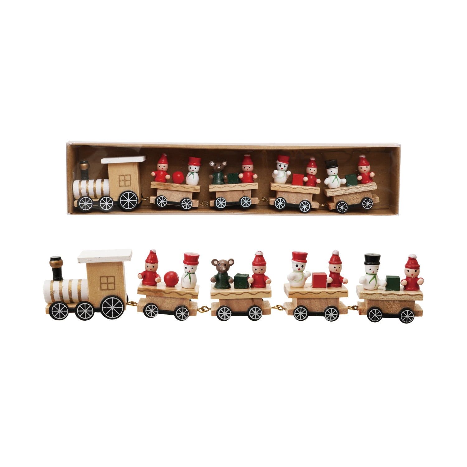 Wooden Train w/ Holiday Passengers- 2" - Set of 5