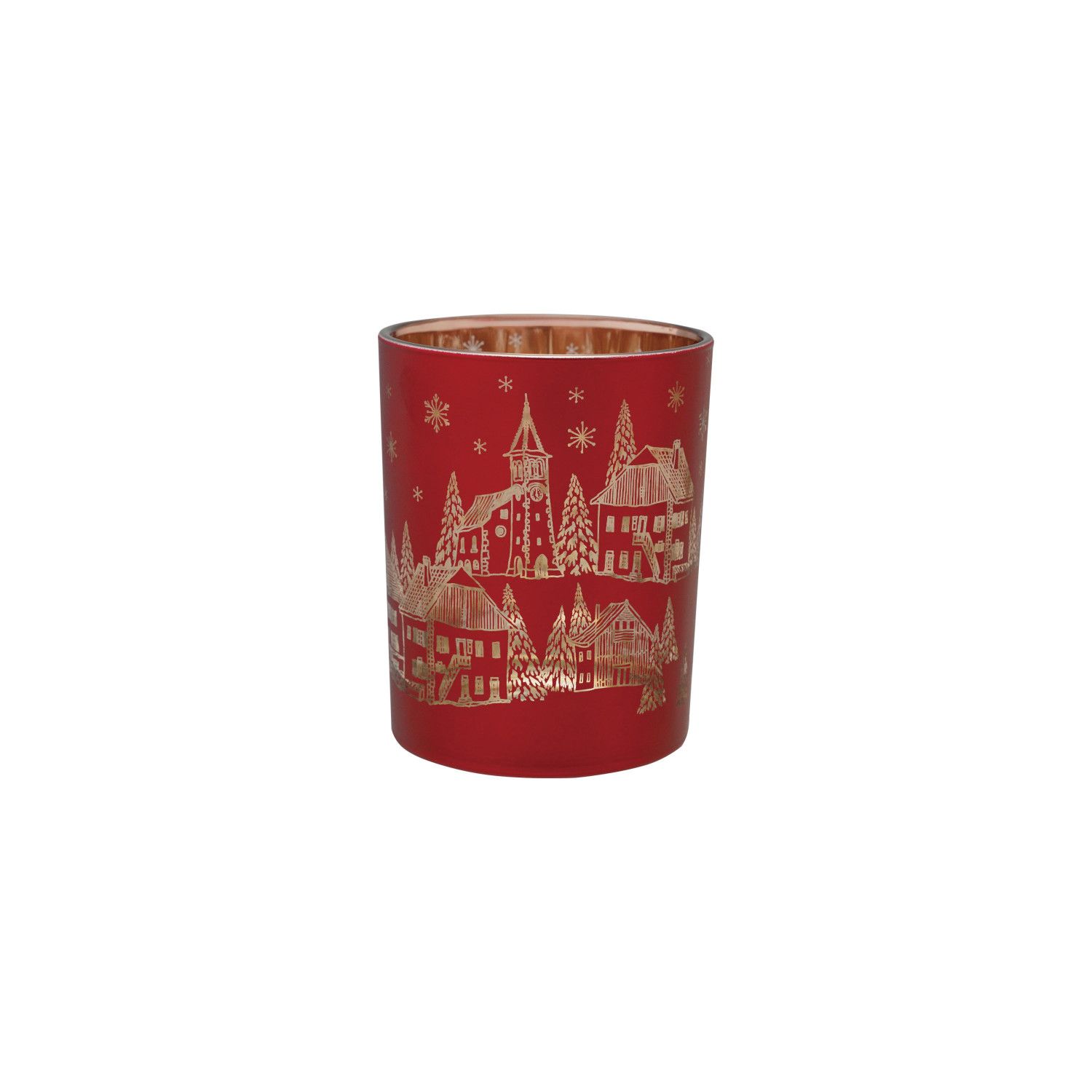 Candle Holder - Christmas Village Scene - Red, Size: Large