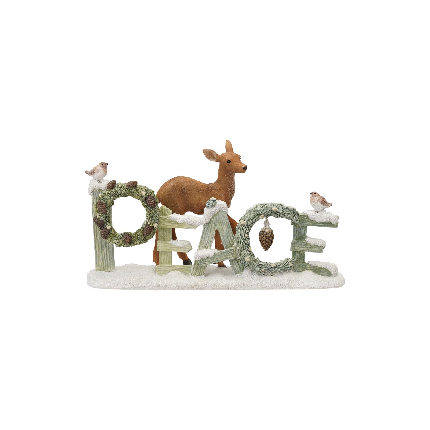 Resin Sign w/ Wreaths - Deer &amp; Birds Peace