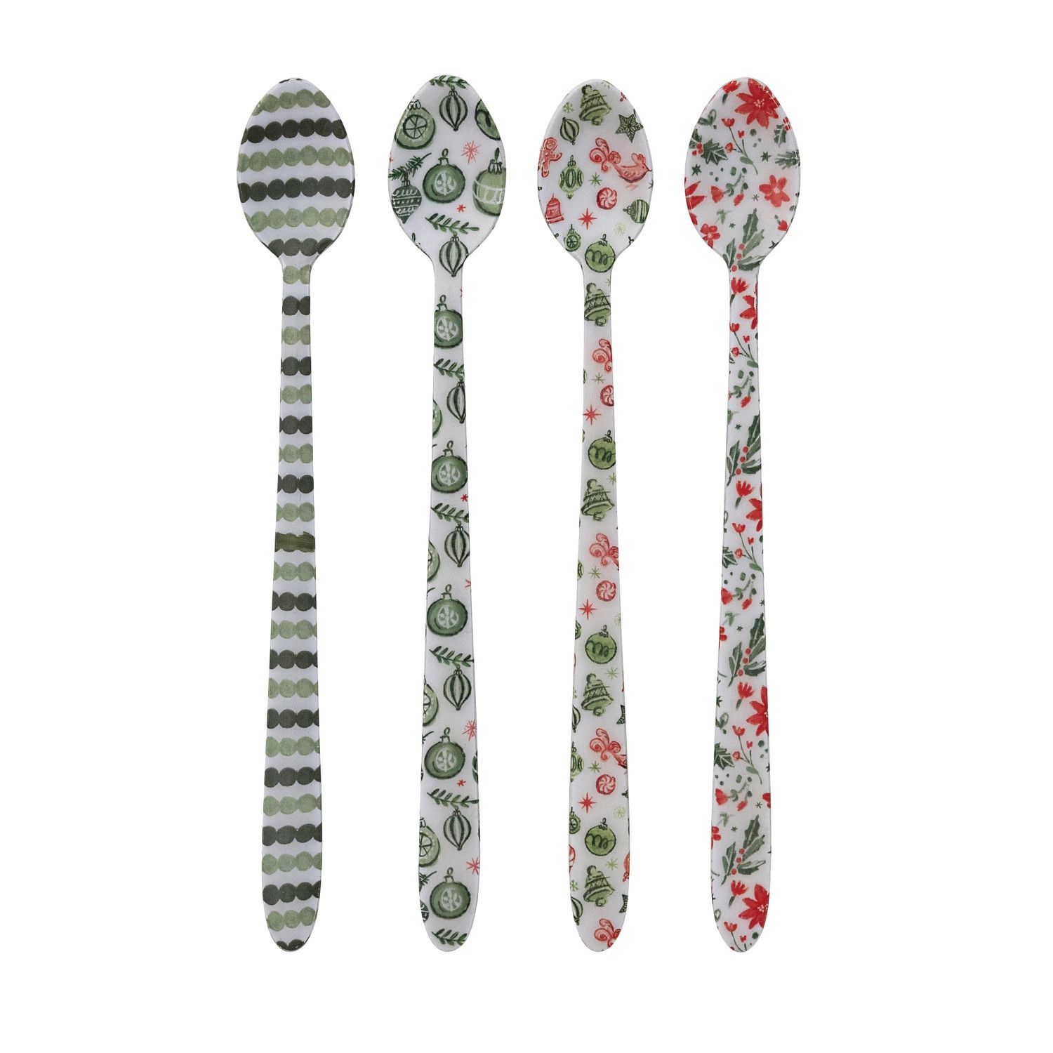 Enameled Stainless Steel Cocktail Spoon w/ Xmas Pattern - 4 Styles - Sold Individually