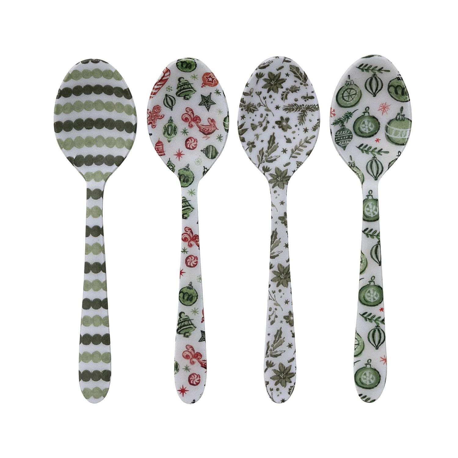 Enameled Stainless Steel Spoon w/ Xmas Pattern - 4 Styles - Sold Individually