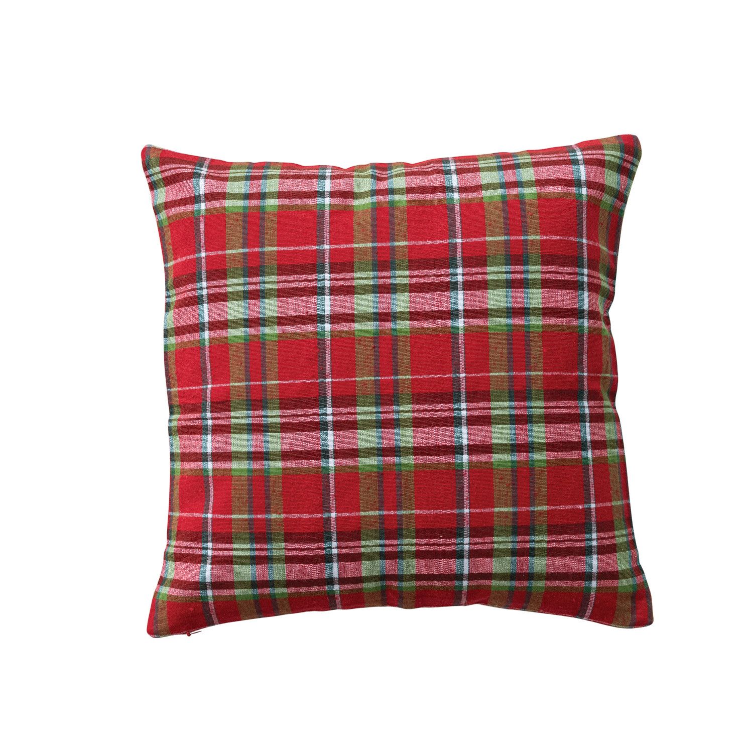 Square Cotton Pillow w/ Plaid Pattern - 18"