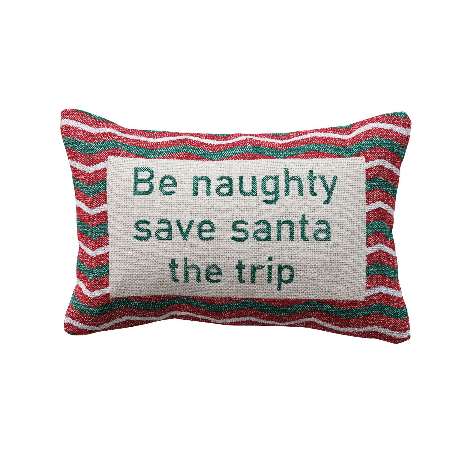 Cotton Lumbar Pillow - 14" X 9" - Be Naughty Save Santa the Trip