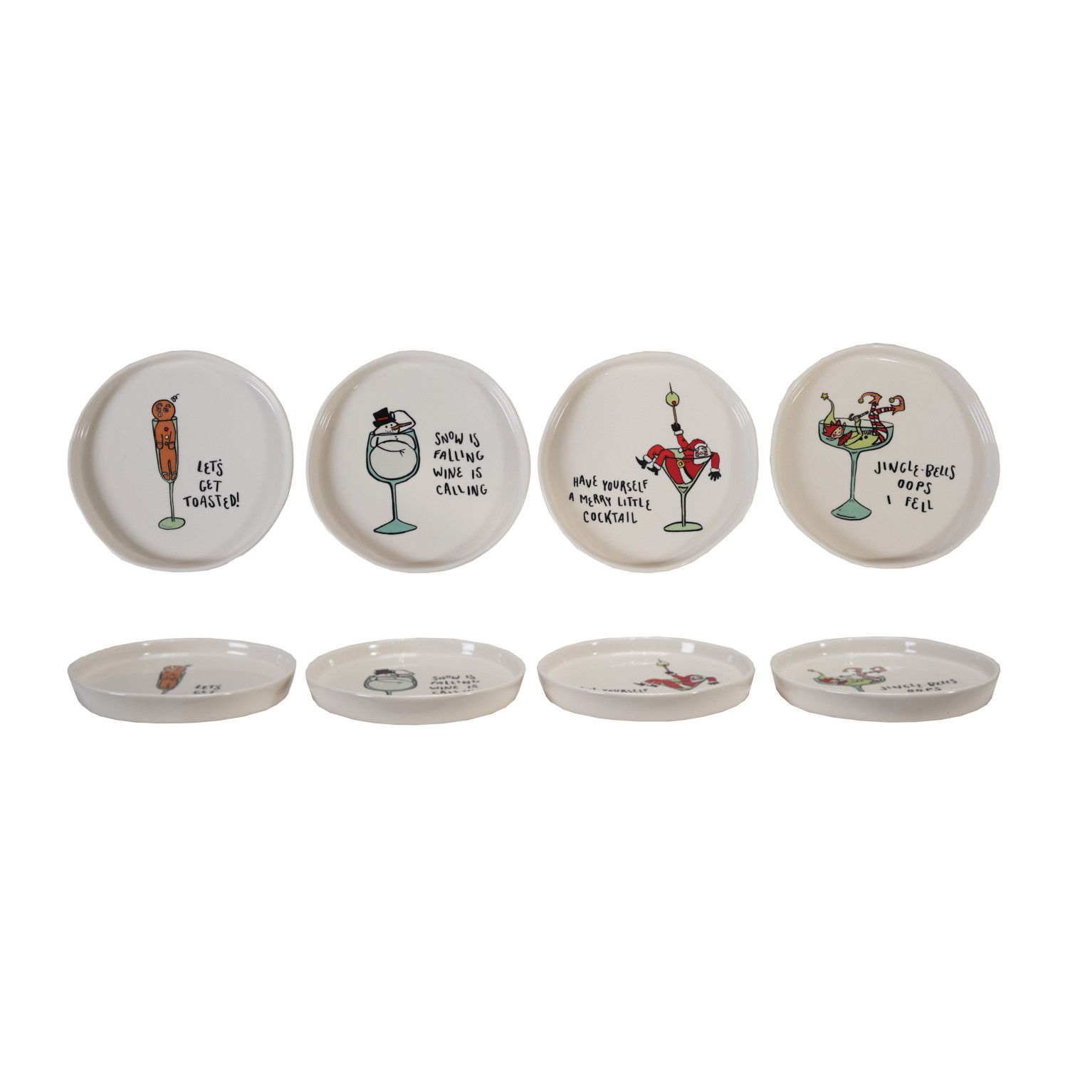 Plate w/ Christmas Cocktail Icon - 5" - 4 Styles - Sold Individually