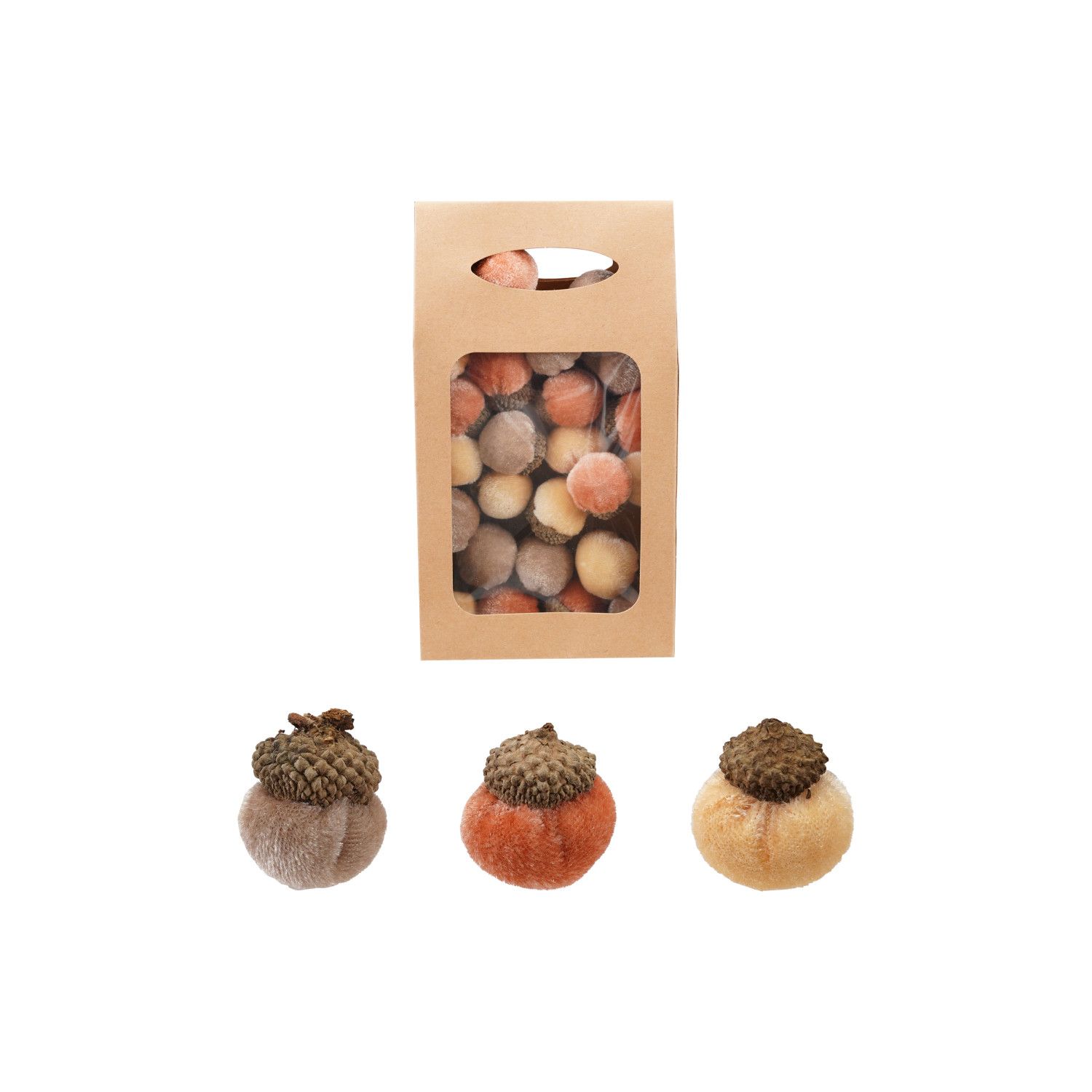 Velvet Acorn Scatter - Grey/Rust/Cream - Set of 24