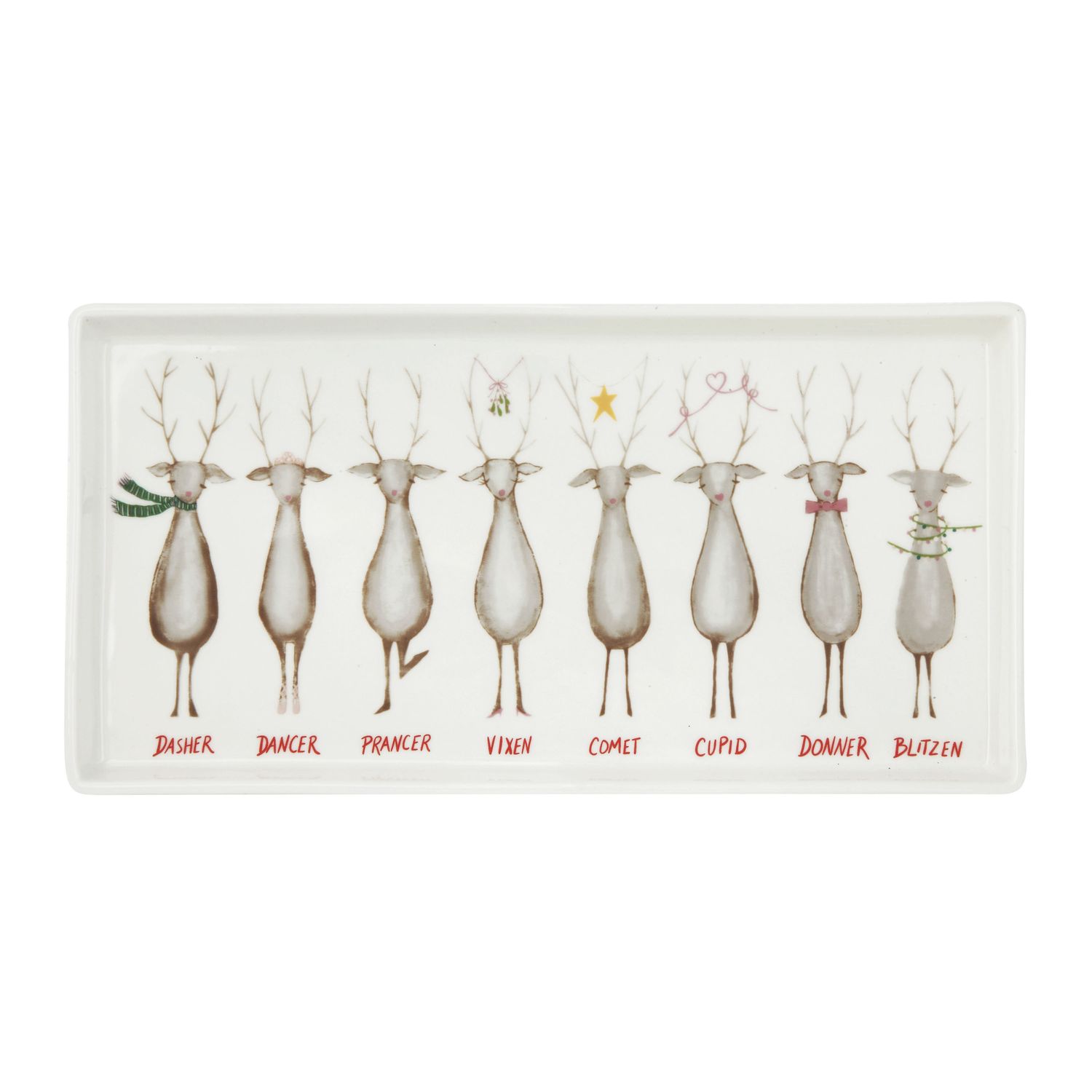 Stoneware Platter w/ Santa's Reindeer - 13" X 6.5"