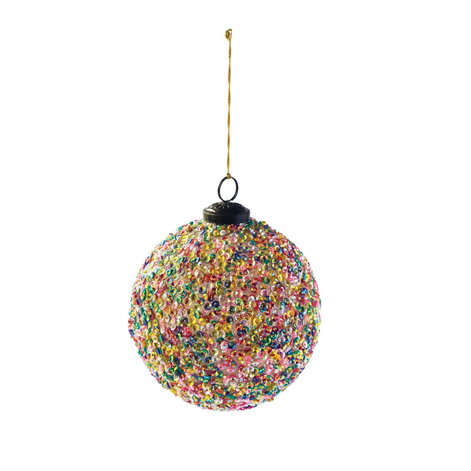 Round Glass Ball Ornament w/ Sequins, Size: Large