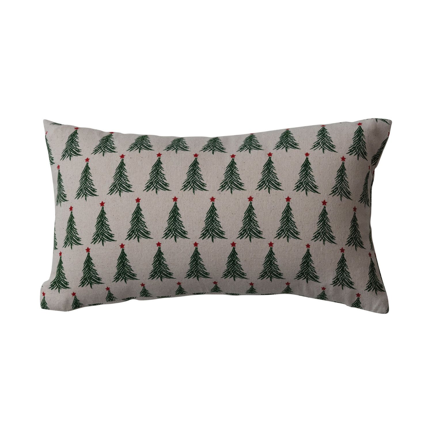Cotton Lumbar Pillow w/ Christmas Trees - 16" X 9" - Green