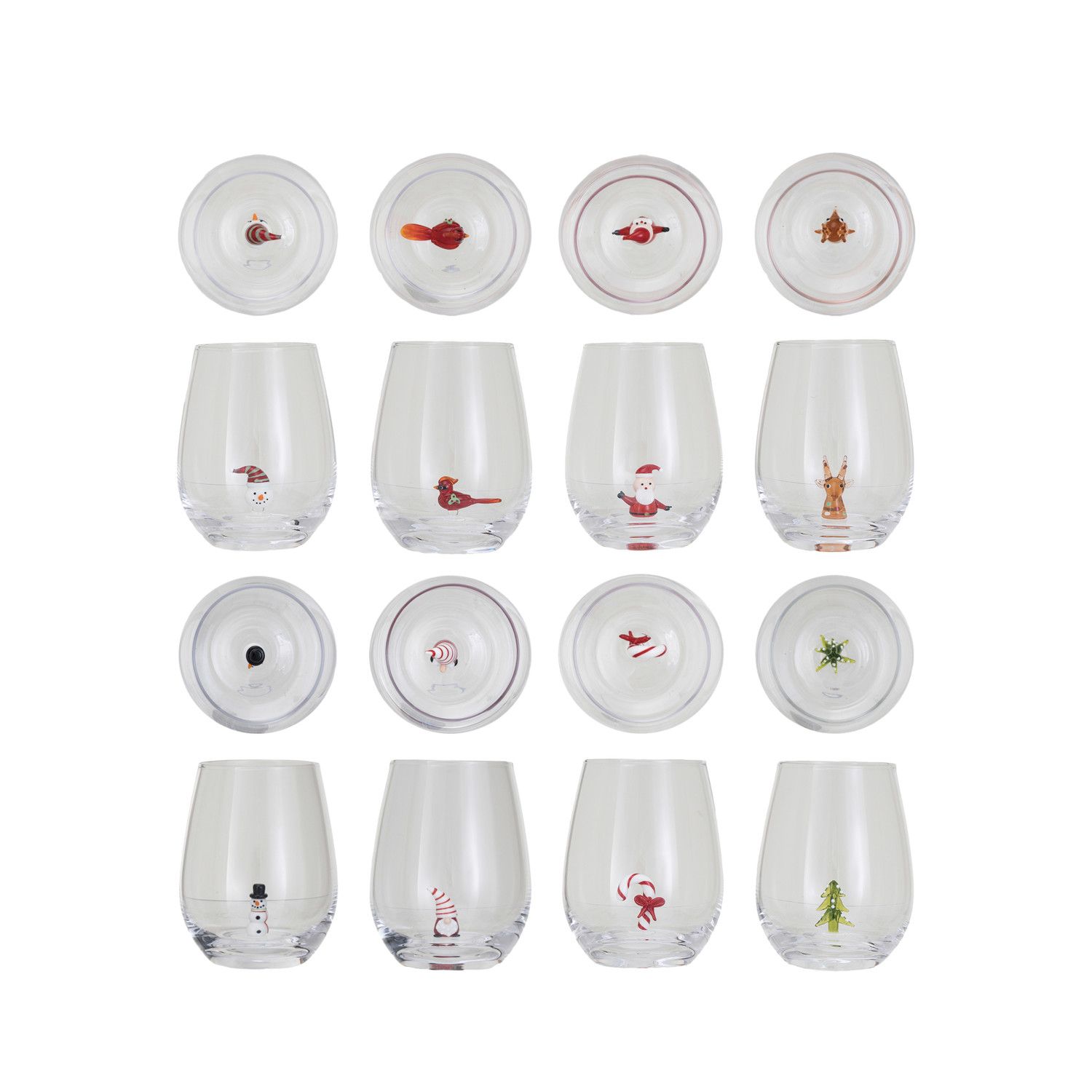 Stemless Christmas Icon Wine Glass - 5" - 8 Styles - Sold Individually