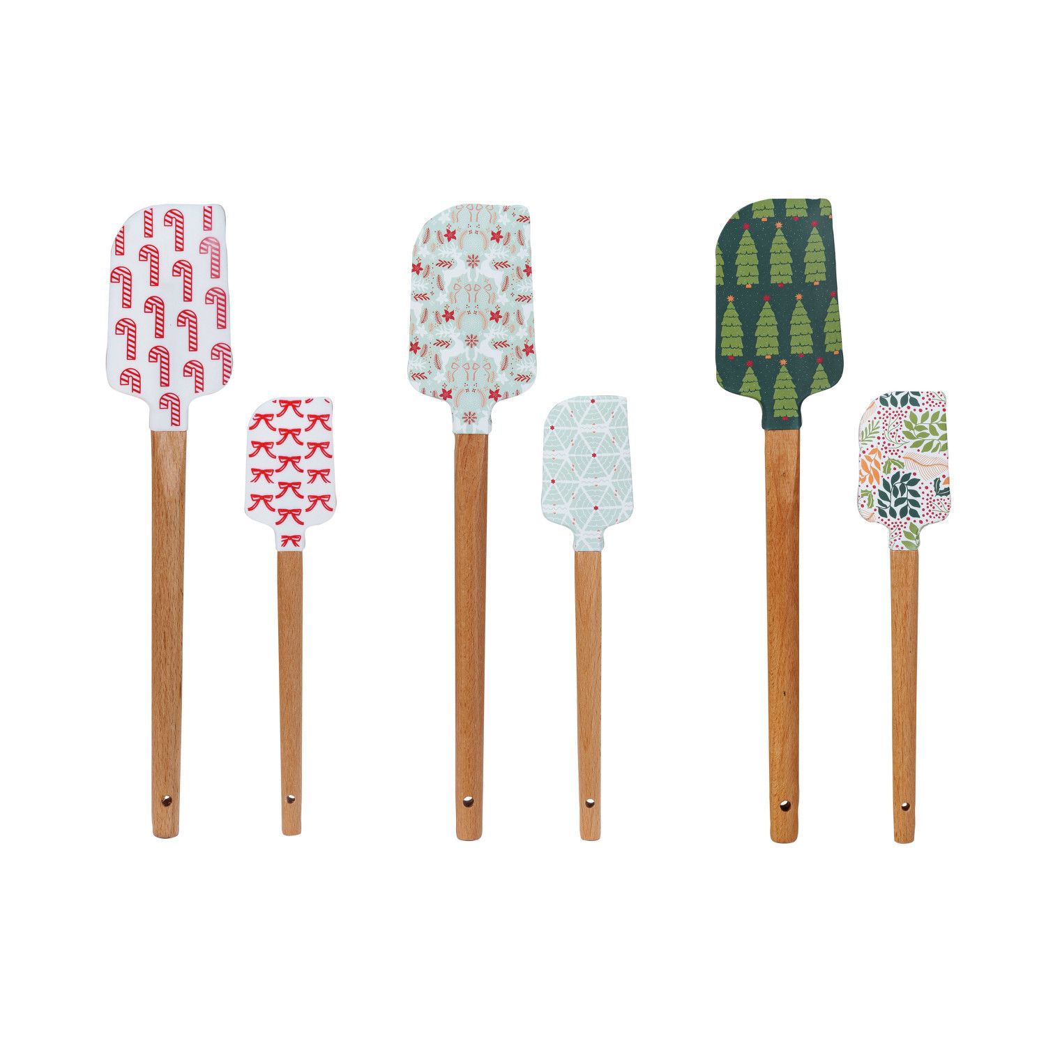 Silicone Wood Spatulas w/ Christmas Pattern - Set of 2 - 3 Styles - Sold Individually