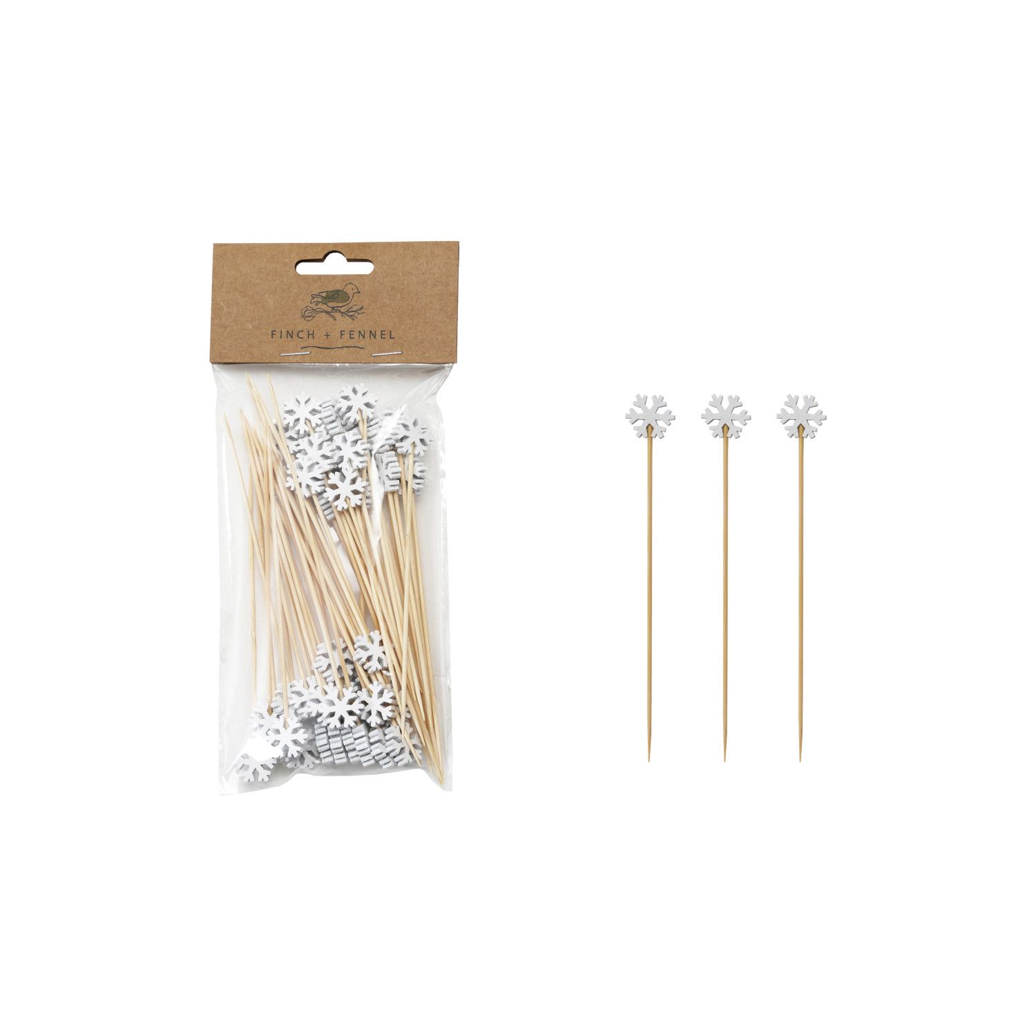 Bamboo Single Use Skewers - Set of 50 - Snowflake
