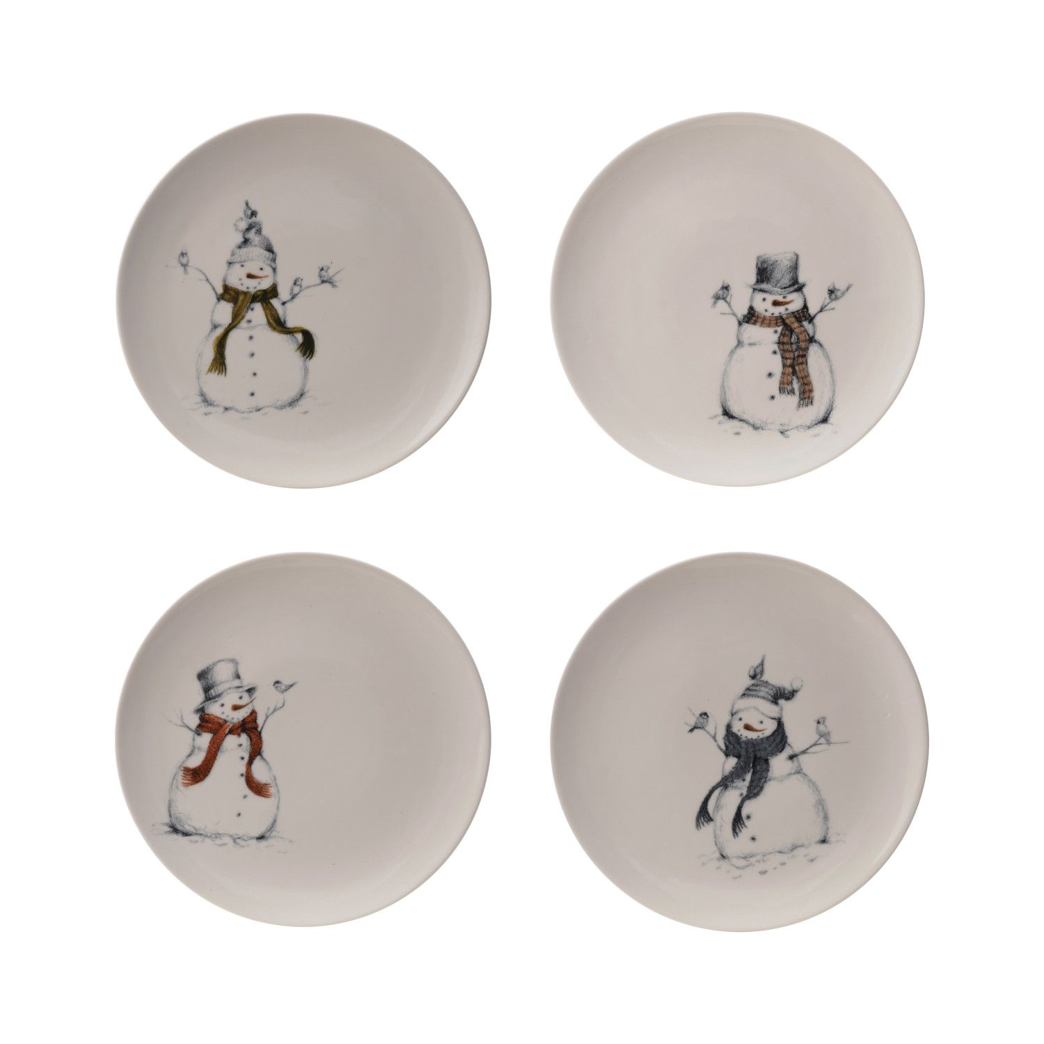 Plate w/ Snowman &amp; Birds - 10" - 4 Styles - Sold Individually