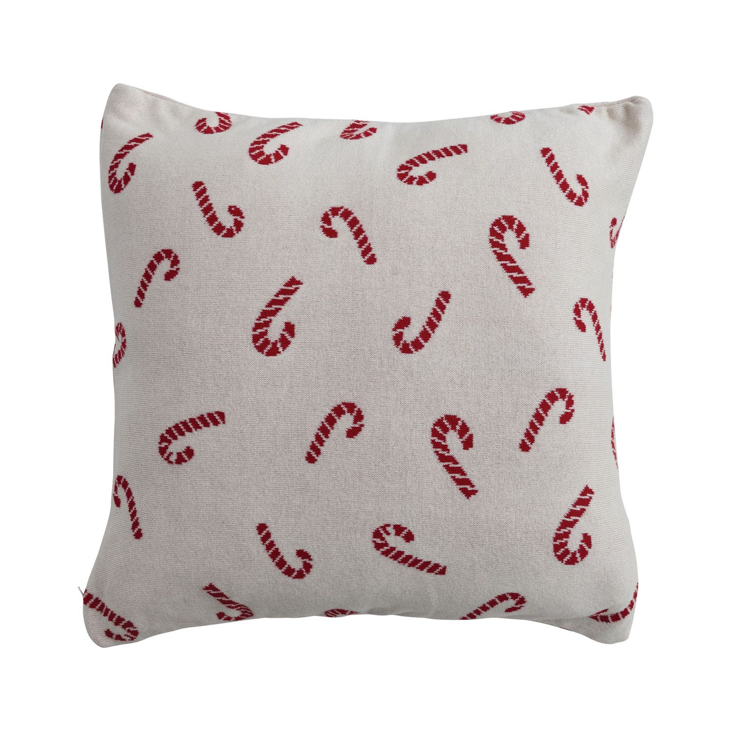 Cotton Knit Pillow w/ Candy Cane Pattern - 20"