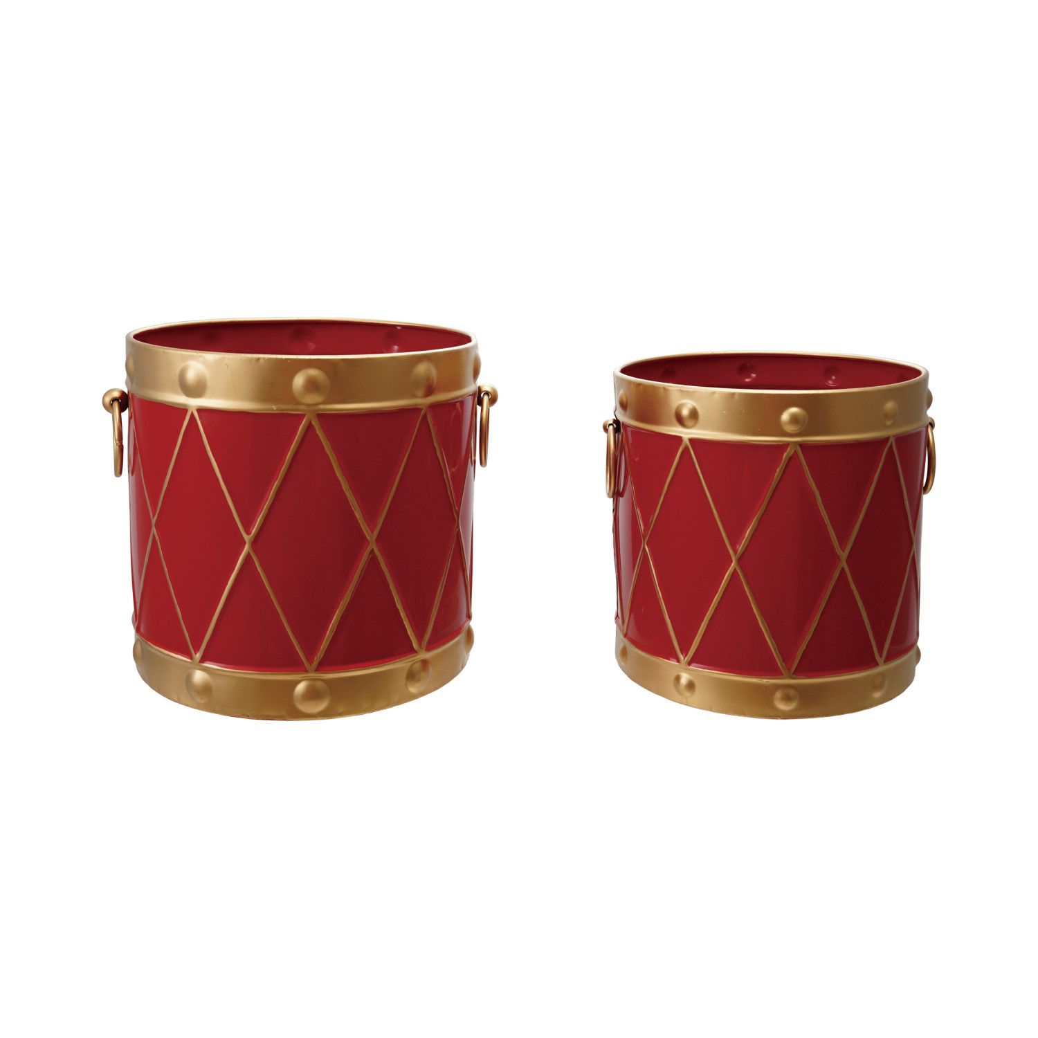 Iron Drum Shaped Bucket - Red/Gold, Size: Large