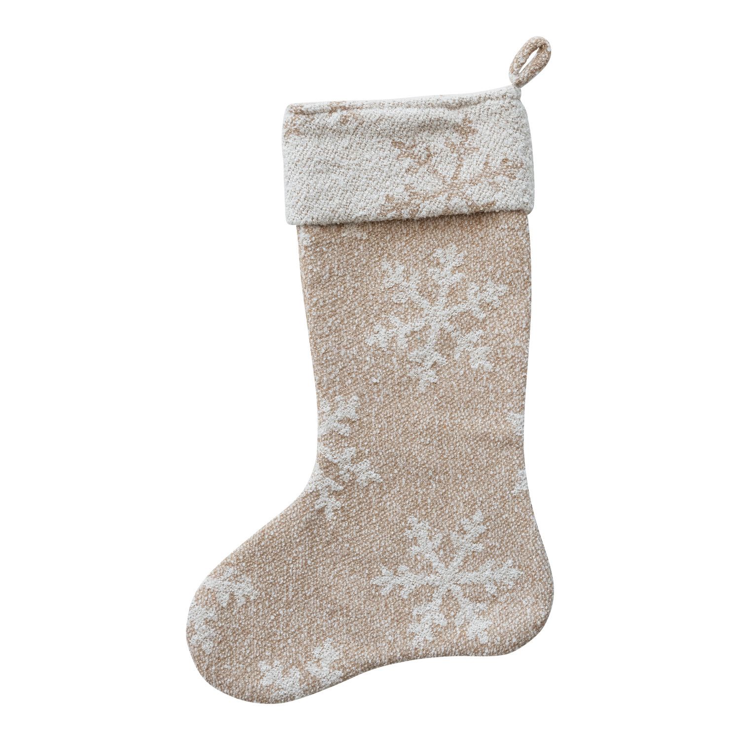 Jacquard Stocking w/ Snowflake Pattern - 20" - Beige