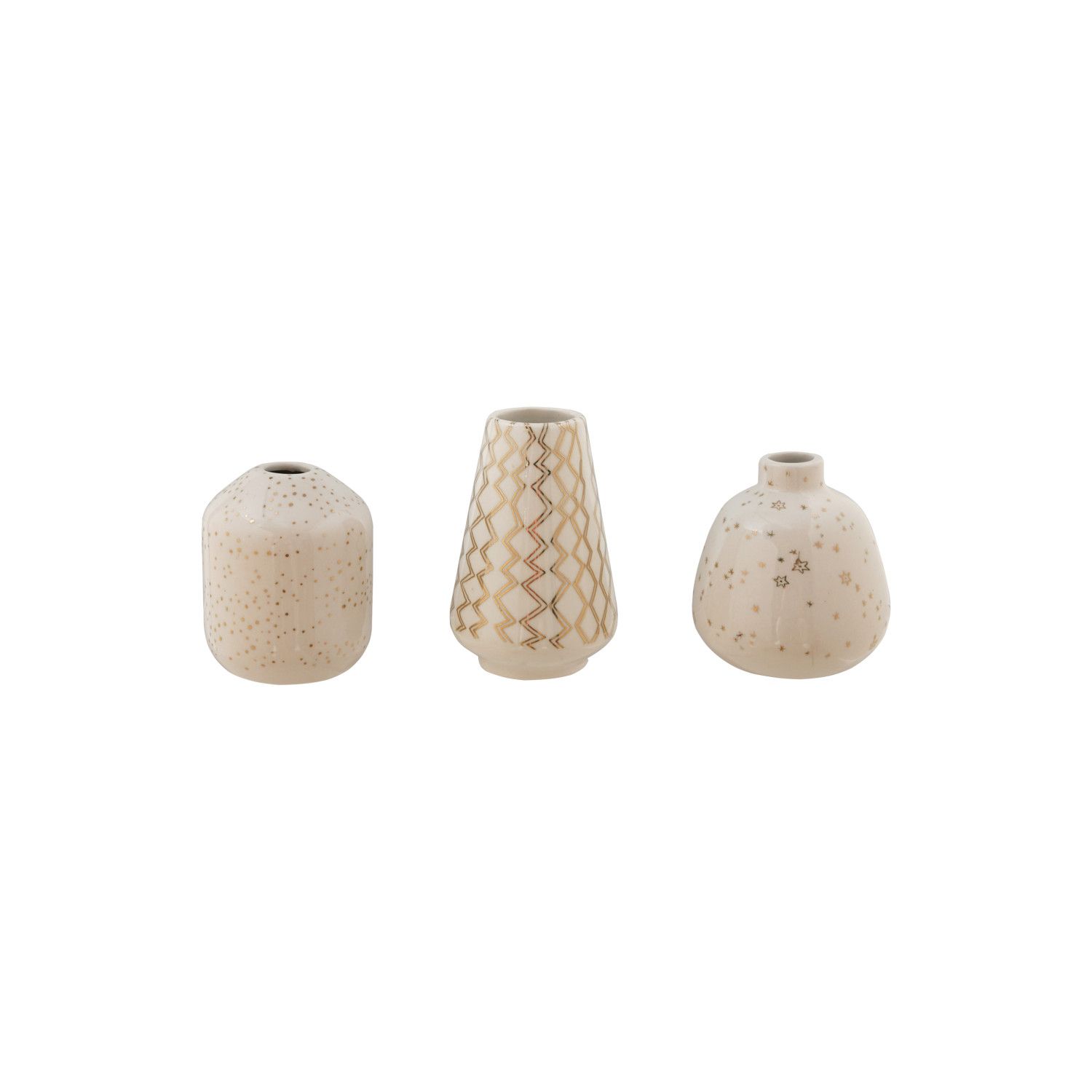 Stoneware Vase w/ Gold Design - White/Gold - 3 Styles - Sold Individually