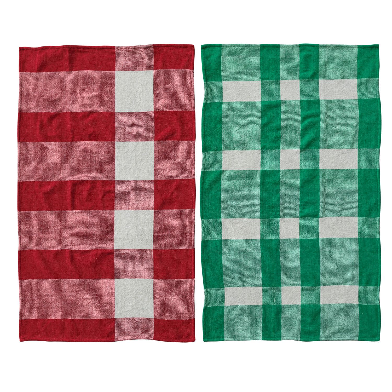 Woven Cotton Chenille Tea Towel w/ Gingham Pattern - 2 Styles - Sold Individually