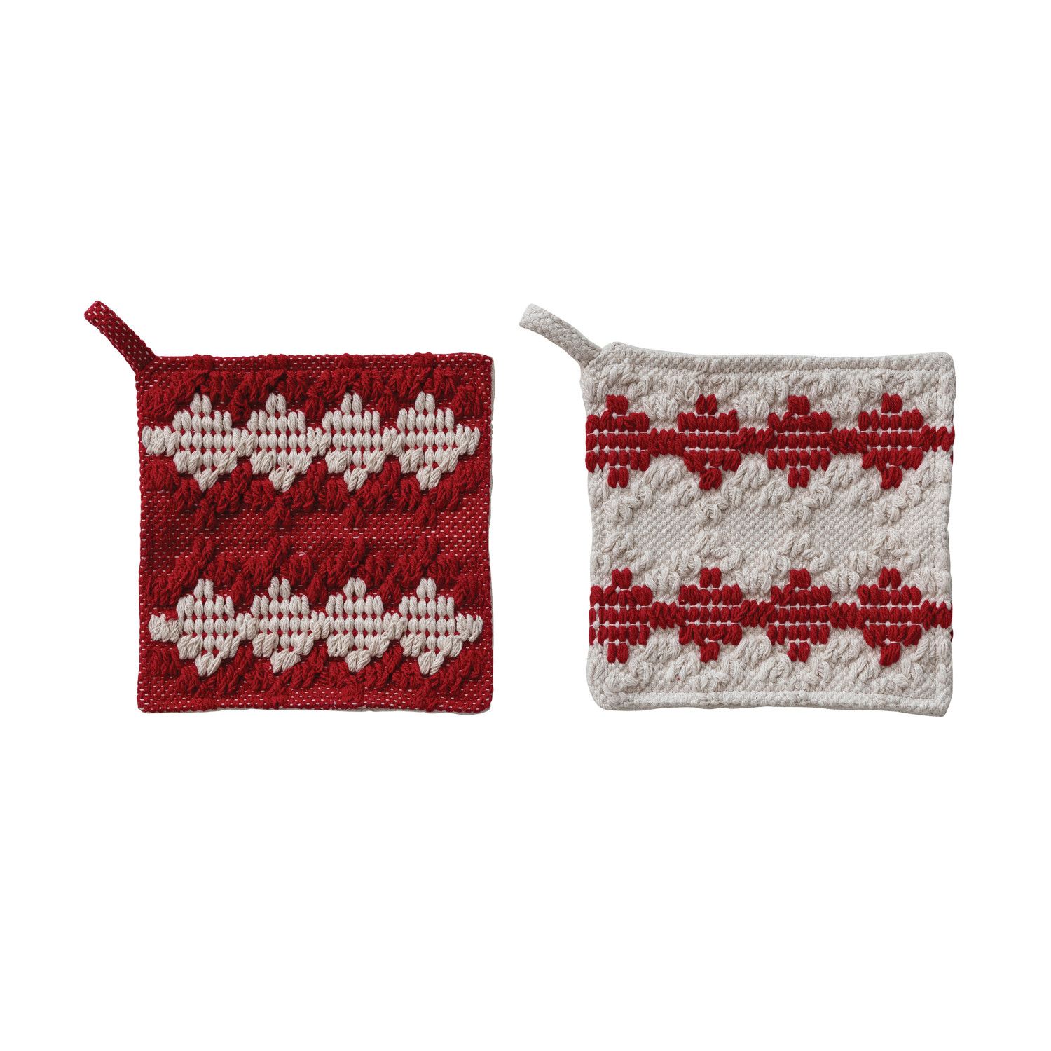 Cotton Pot Holder w/ Diamond Pattern - 2 Styles - Sold Individually