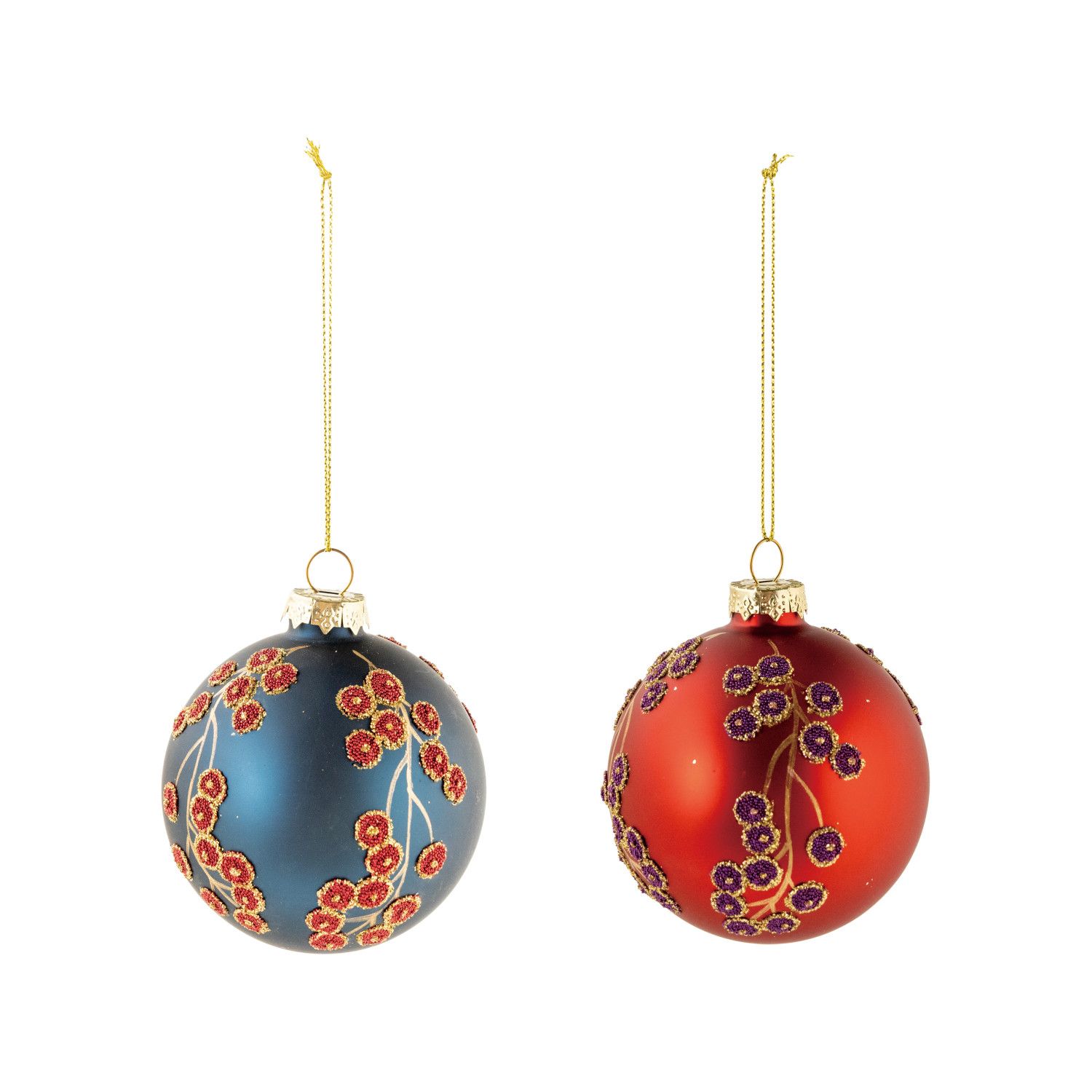Glass Ball Ornament w/ Botanicals &amp; Beads - 3" - 2 Styles - Sold Individually