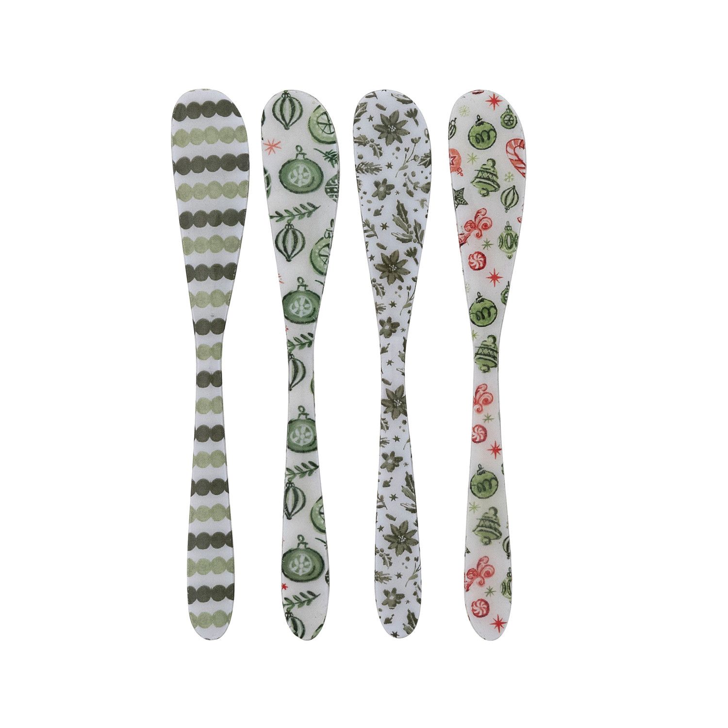 Enameled Stainless Steel Canape Knife w/ Xmas Pattern - 4 Styles - Sold Individually