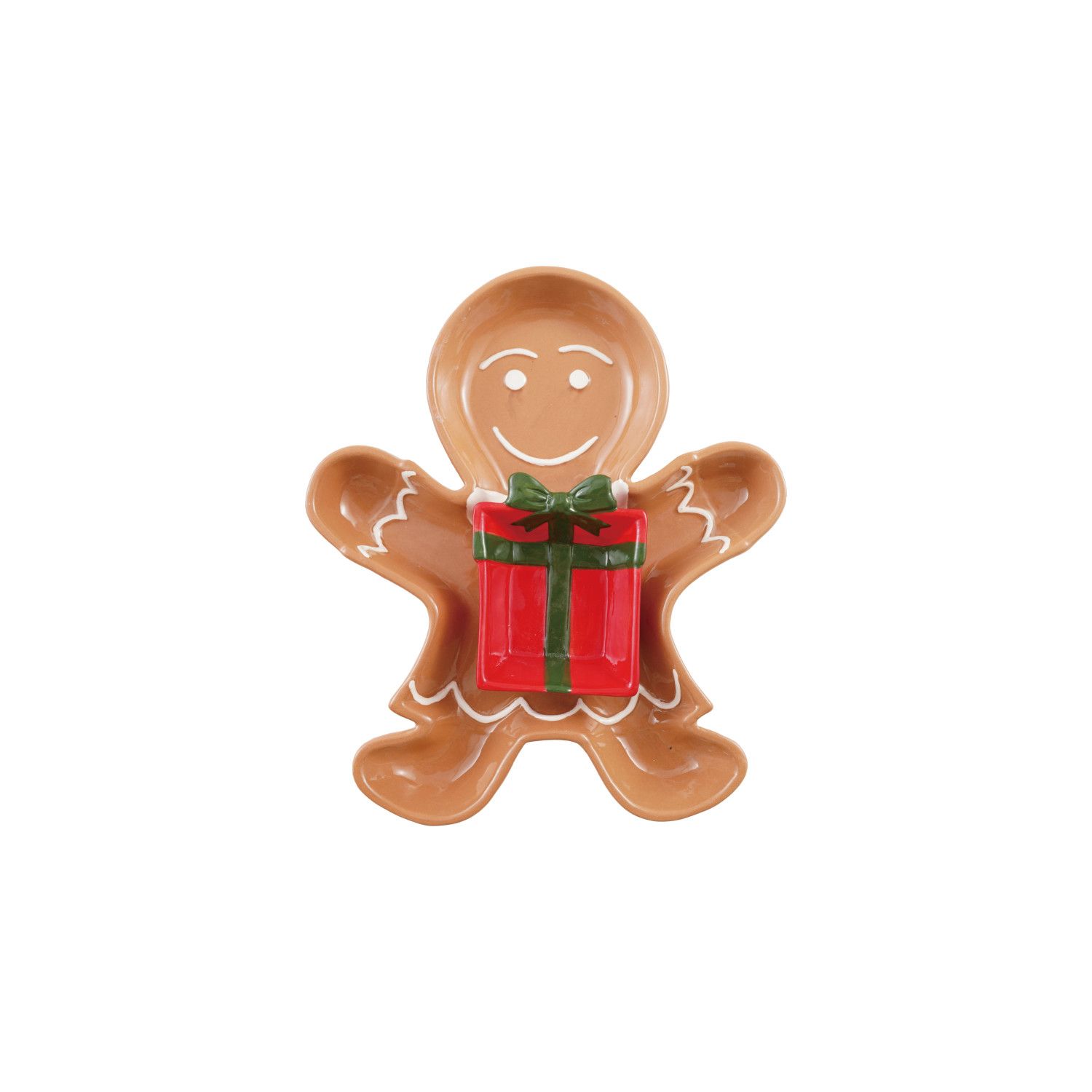 Ceramic Gingerbread Man Plate w/ Gift Shaped Dish - Set of 2