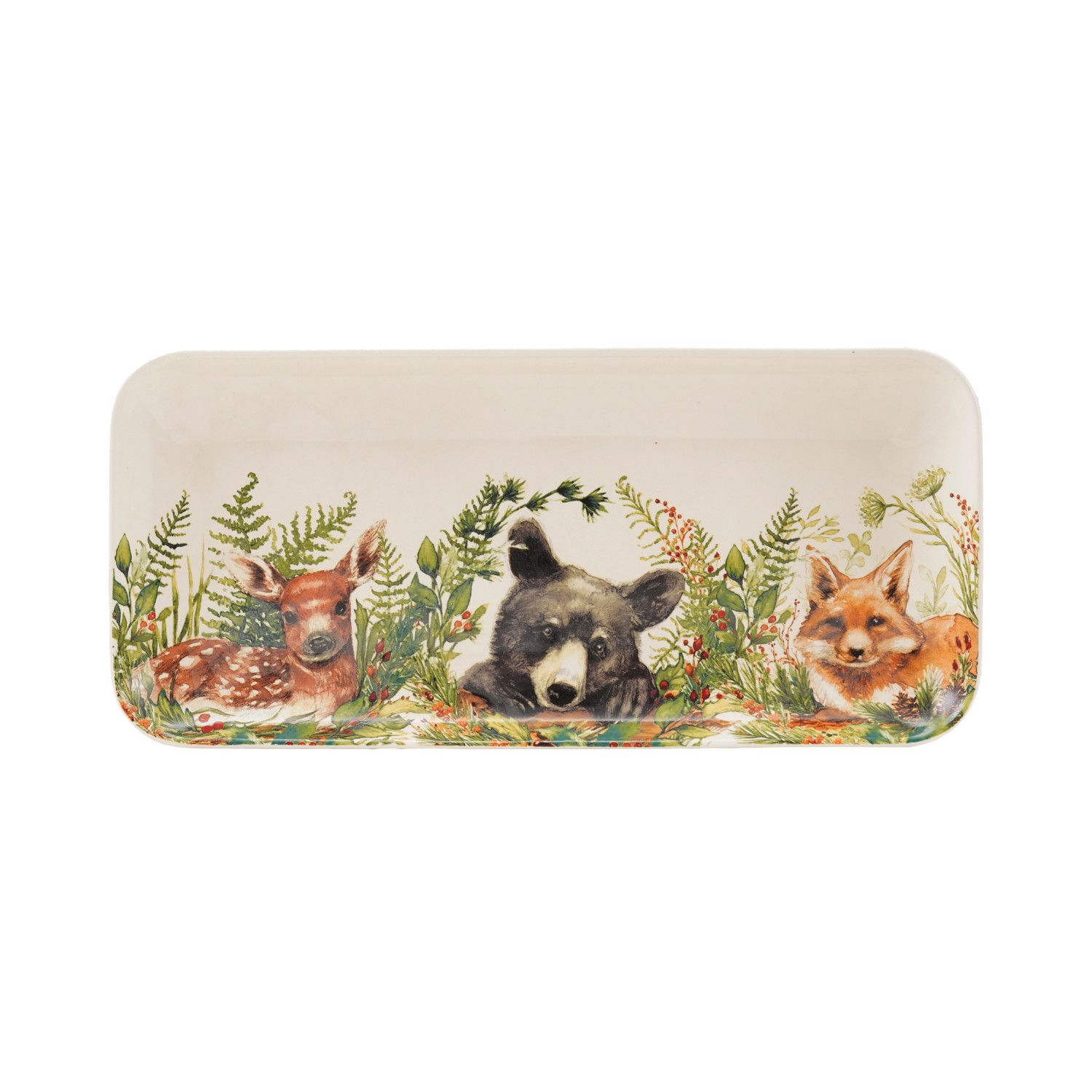 Stoneware Platter w/ Woodland Animals - 12" X 6"