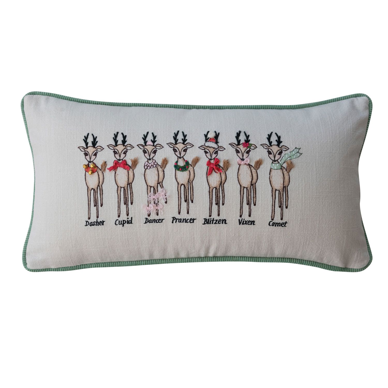 Lumbar Pillow w/ Santa's Reindeer - 24" X 12"
