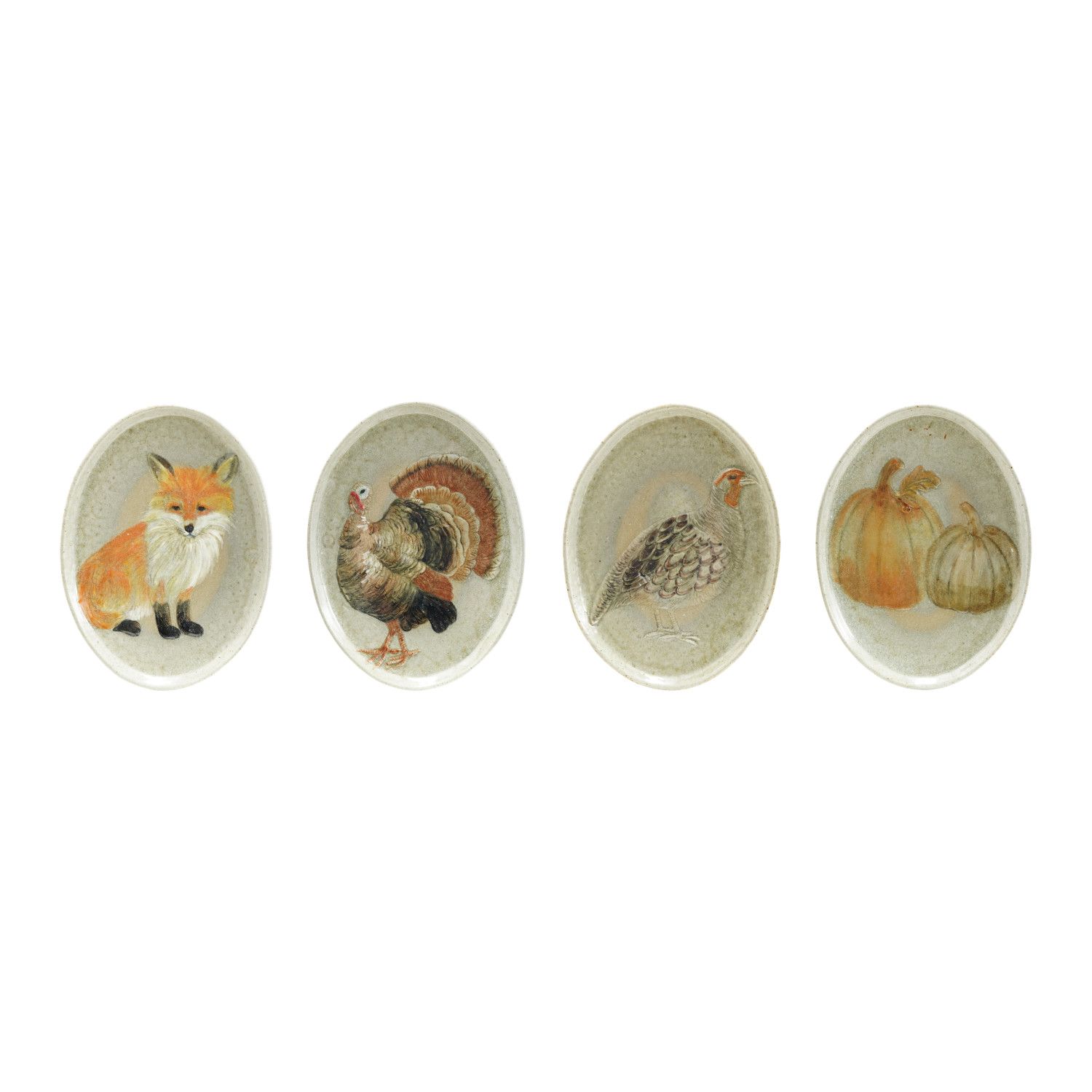 Stoneware Platter w/ Fall Animal - 4 Styles - Sold Individually
