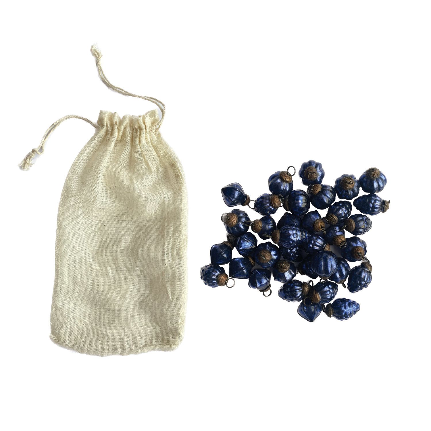 Embossed Recycled Mercury Glass Ornaments - Set of 36 - Blue