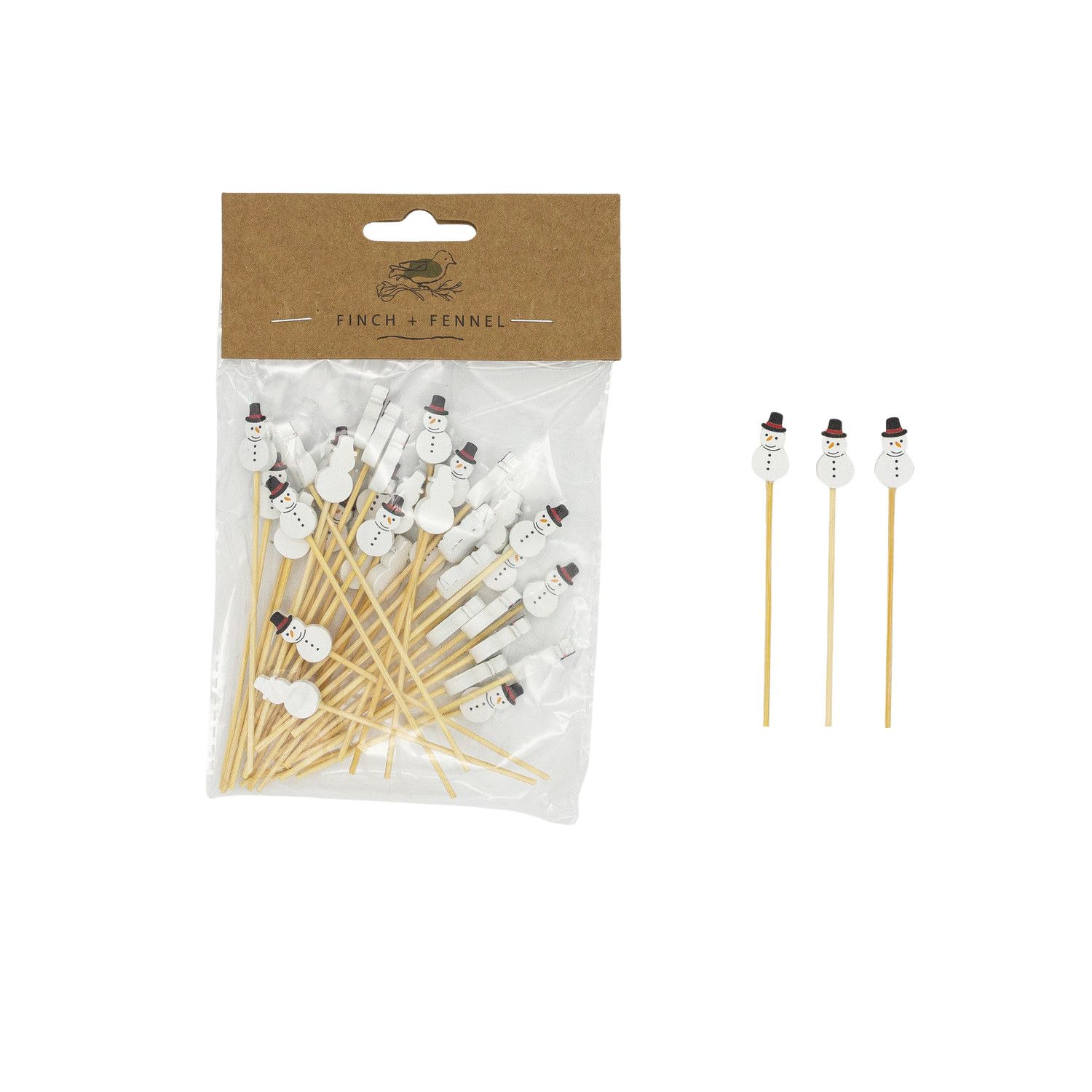 Bamboo Single Use Skewers - Set of 50 - Snowman