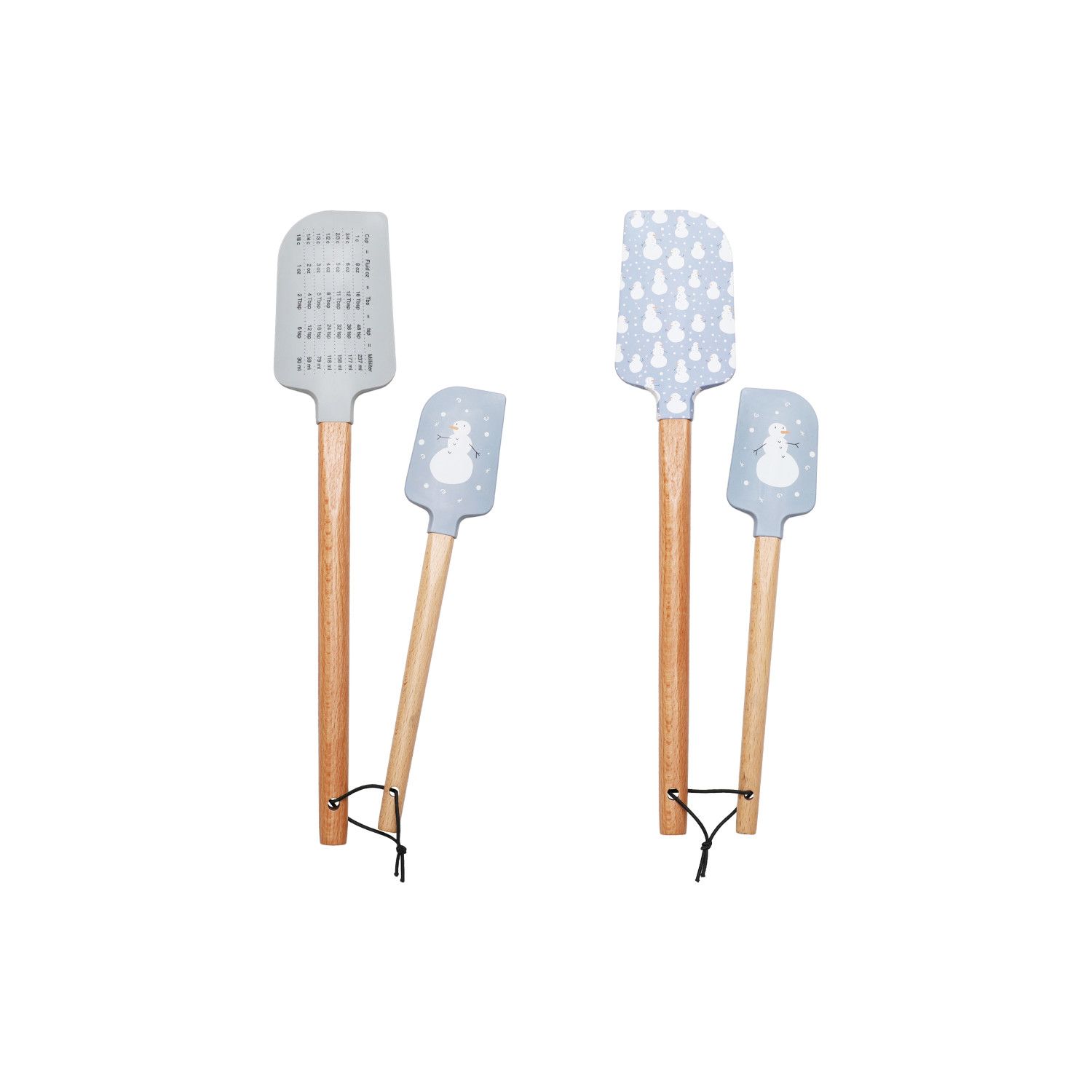 Silicone Wood Spatulas w/ Snowman Pattern - Set of 2