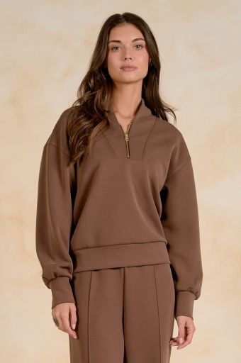 Scuba Long Sleeve Quarter Zip, Colour: Light Brown, Size: Small